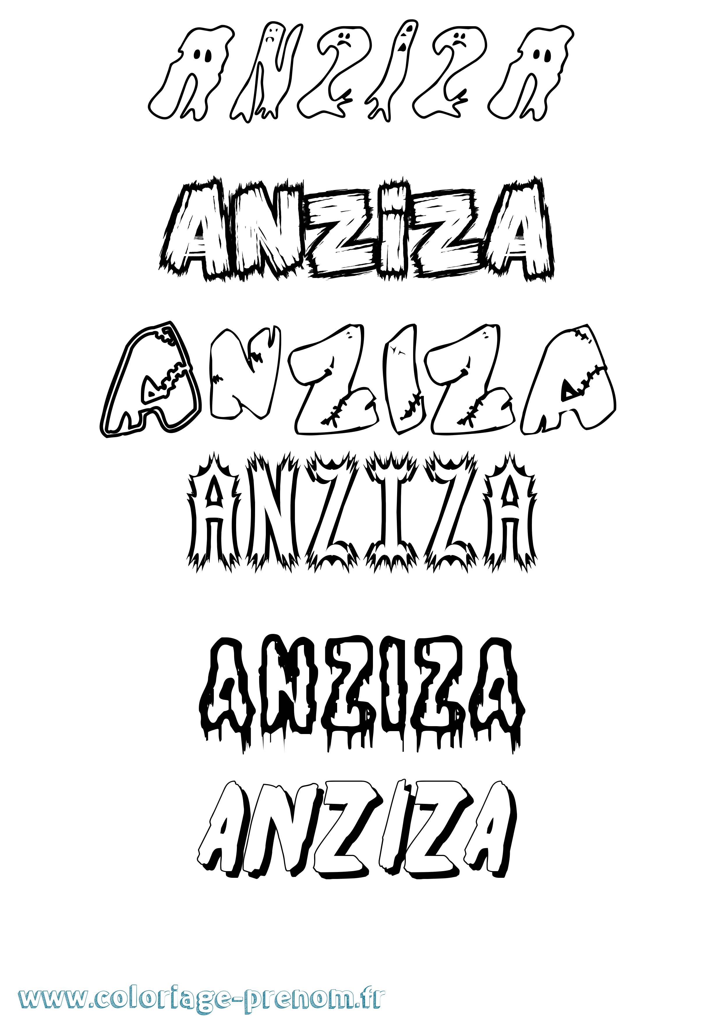 Coloriage prénom Anziza Frisson