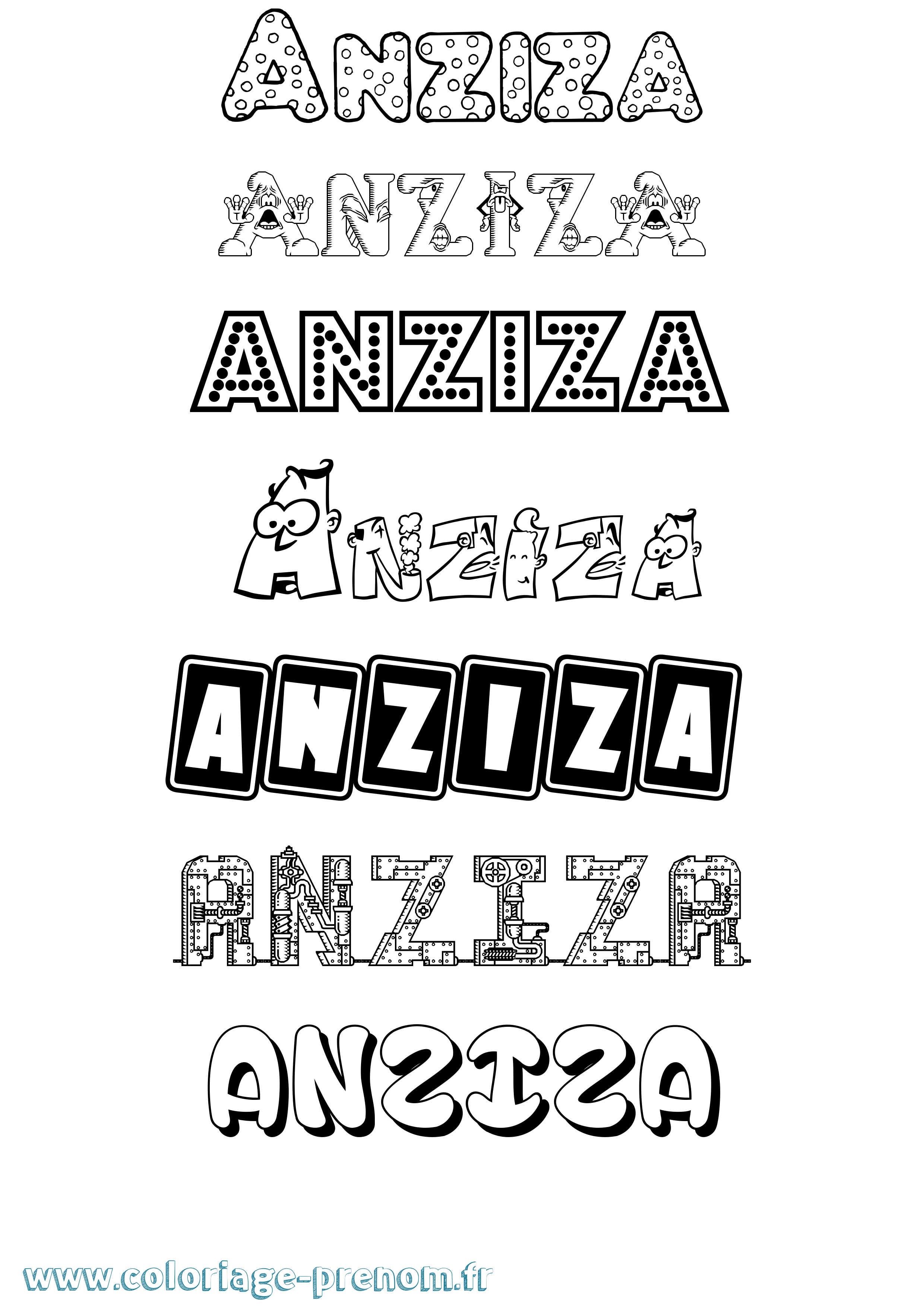 Coloriage Anziza Fun Coloriage prénom Anziza Fun