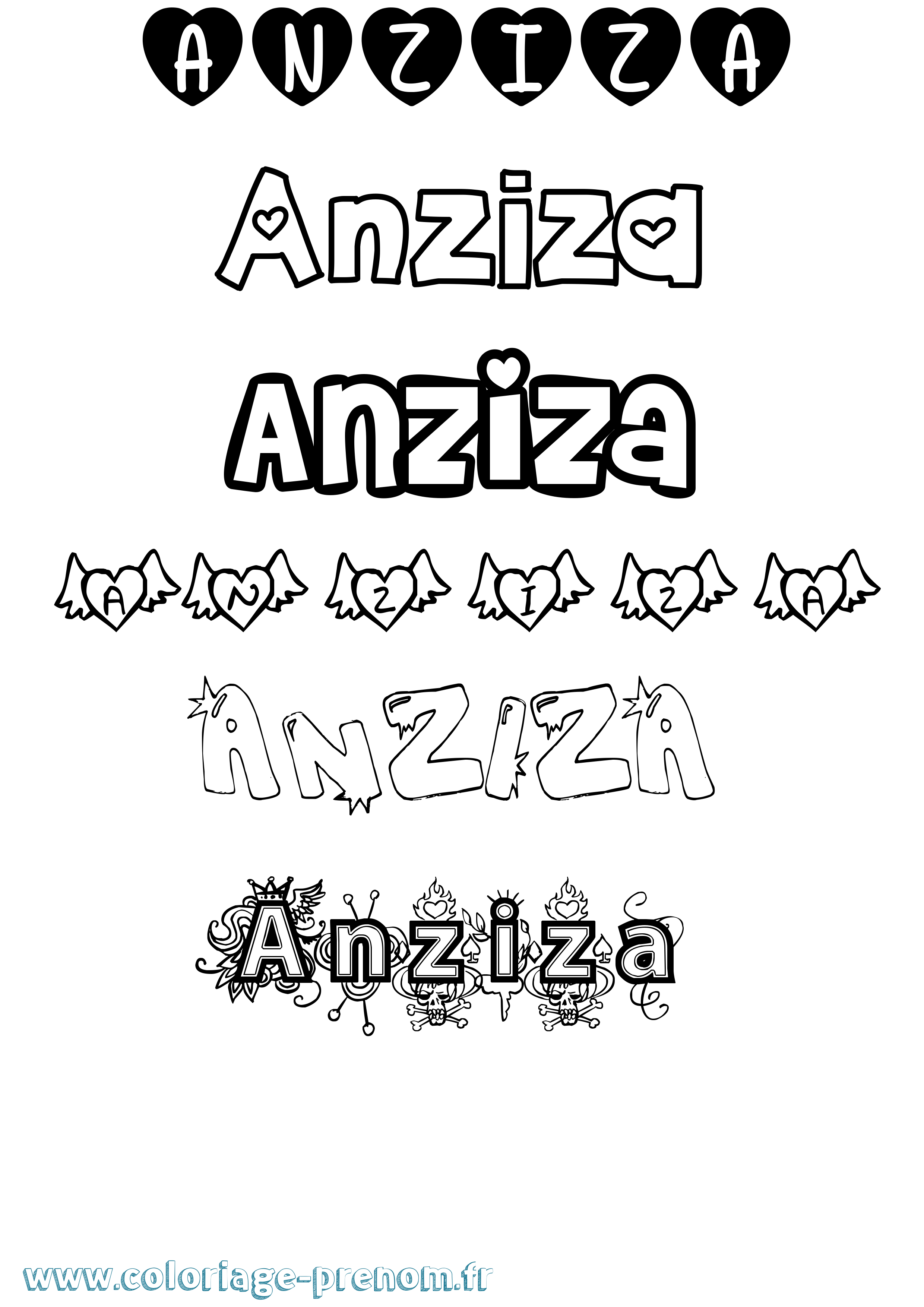Coloriage prénom Anziza Girly
