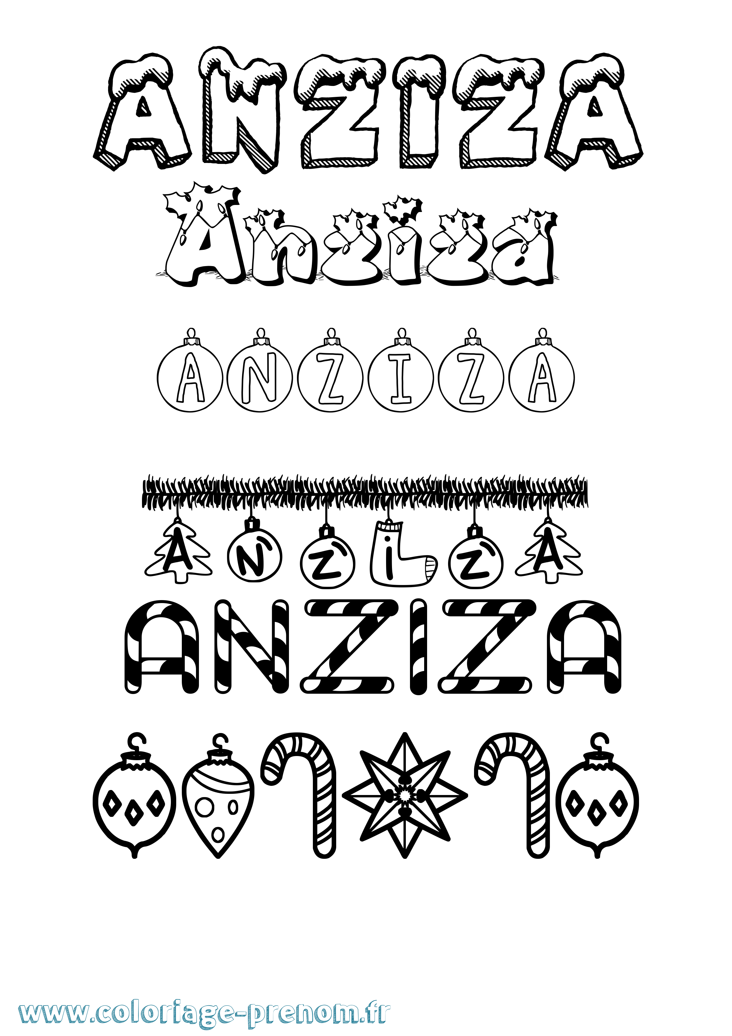 Coloriage Anziza Noël Coloriage prénom Anziza Noël