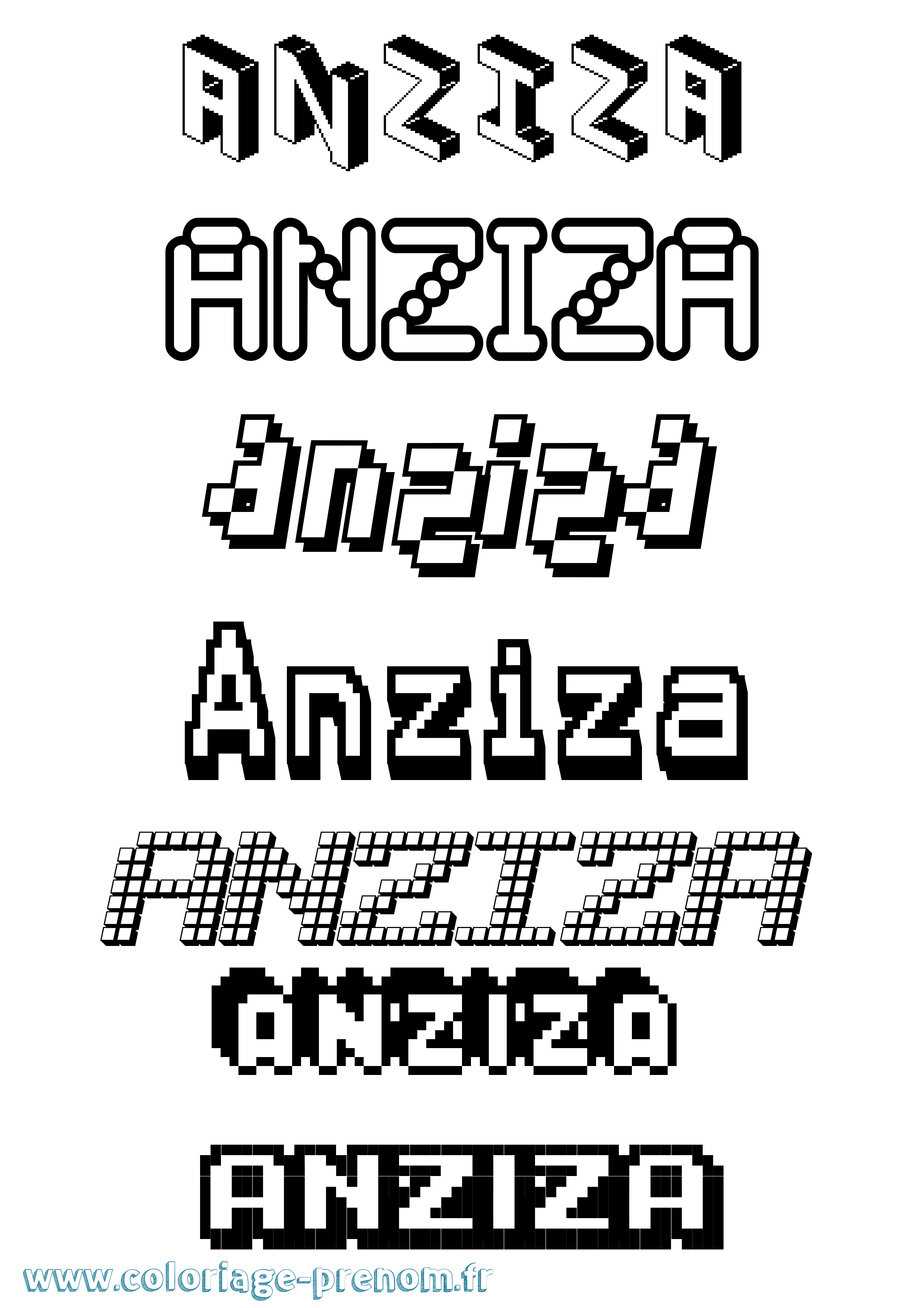 Coloriage prénom Anziza Pixel