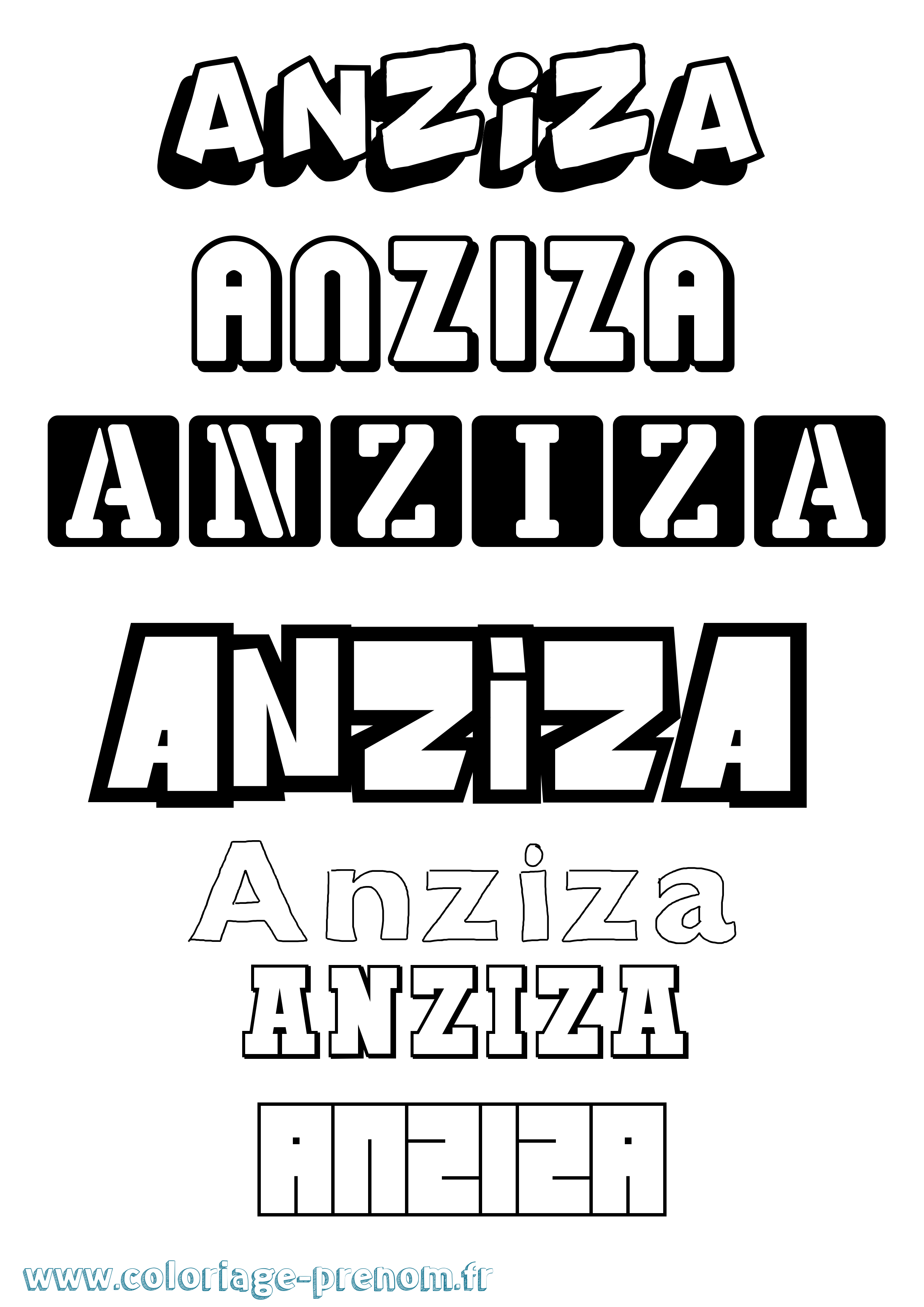 Coloriage prénom Anziza Simple