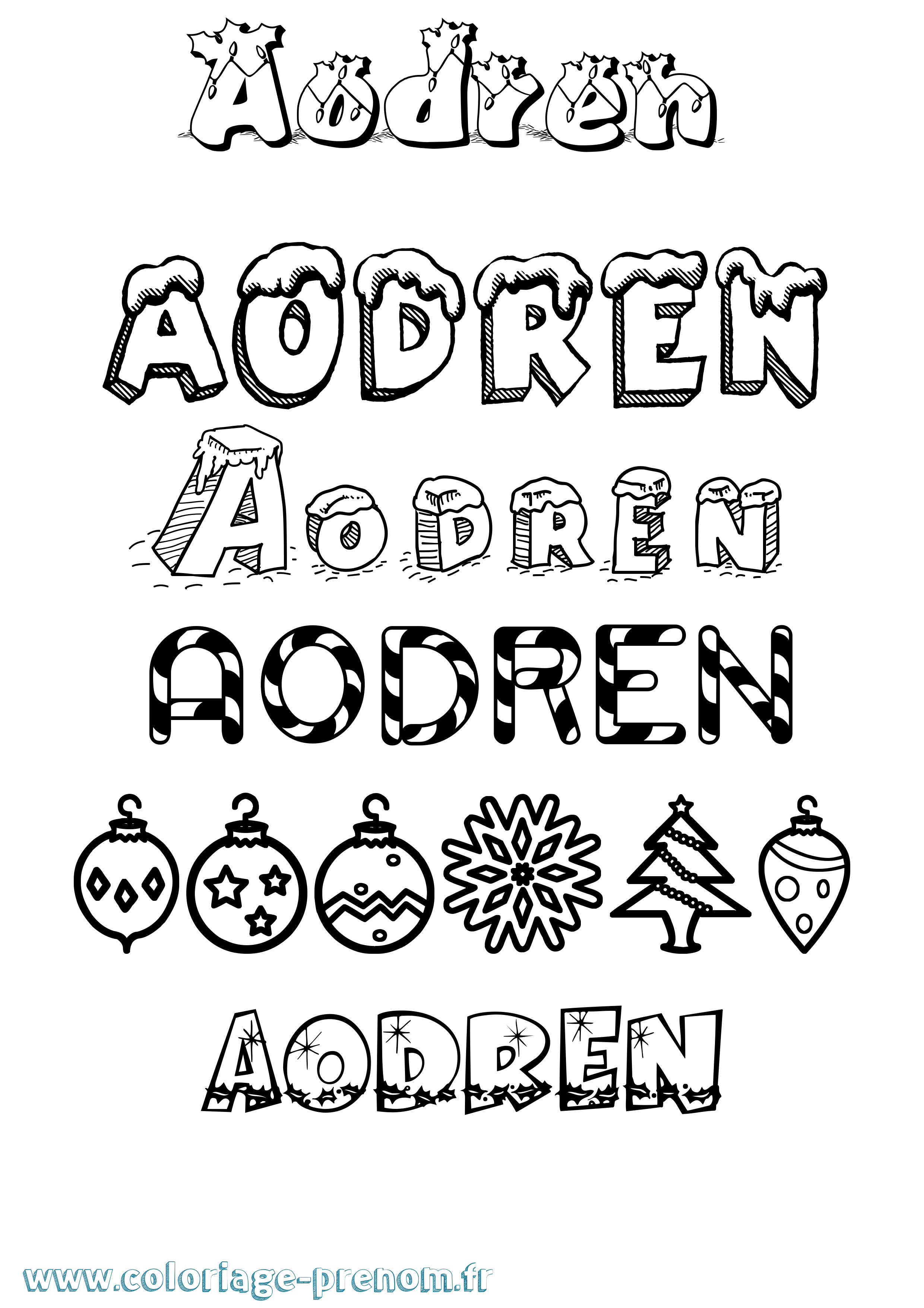 Coloriage prénom Aodren Noël