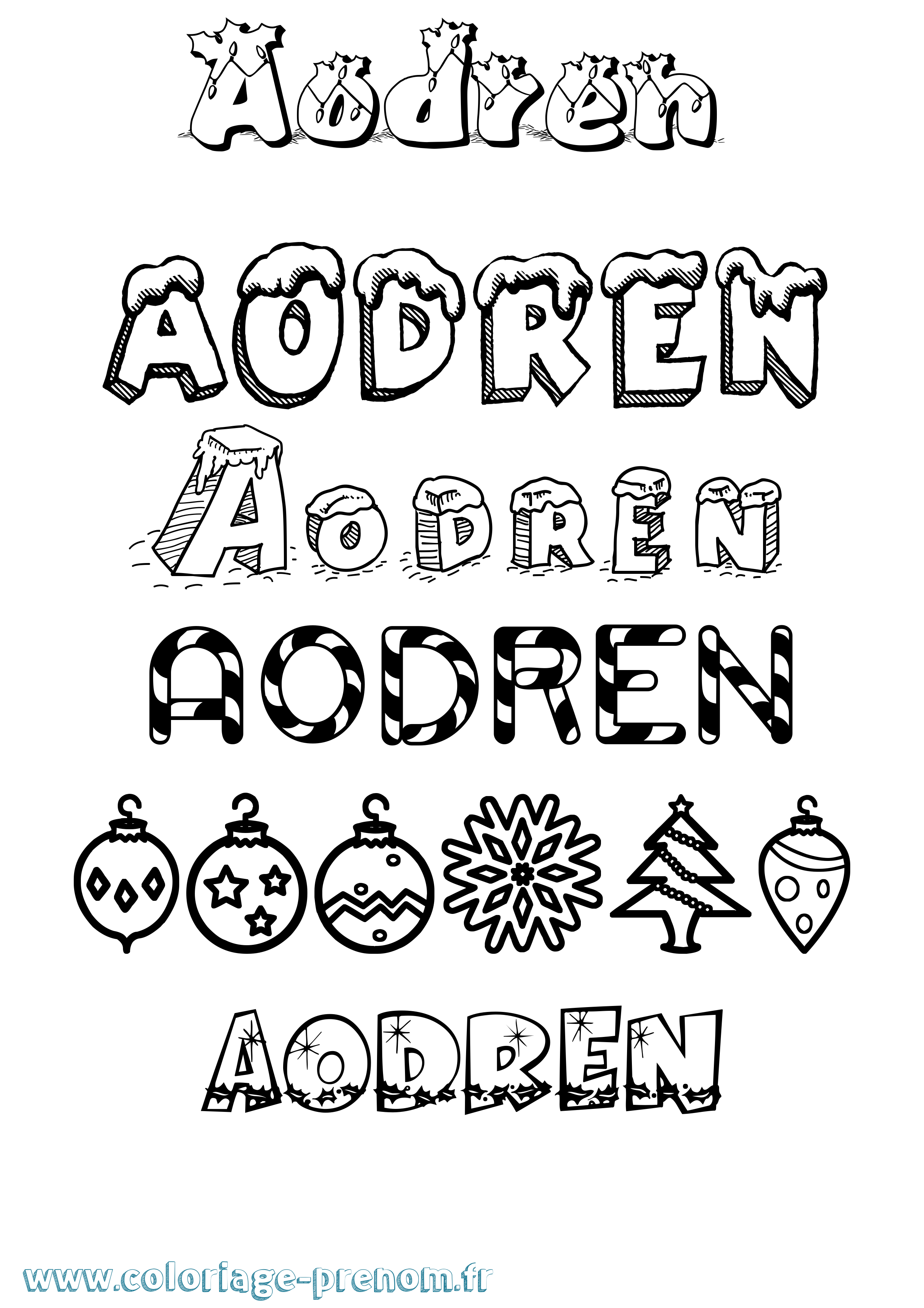 Coloriage Aodren Noël Coloriage prénom Aodren Noël