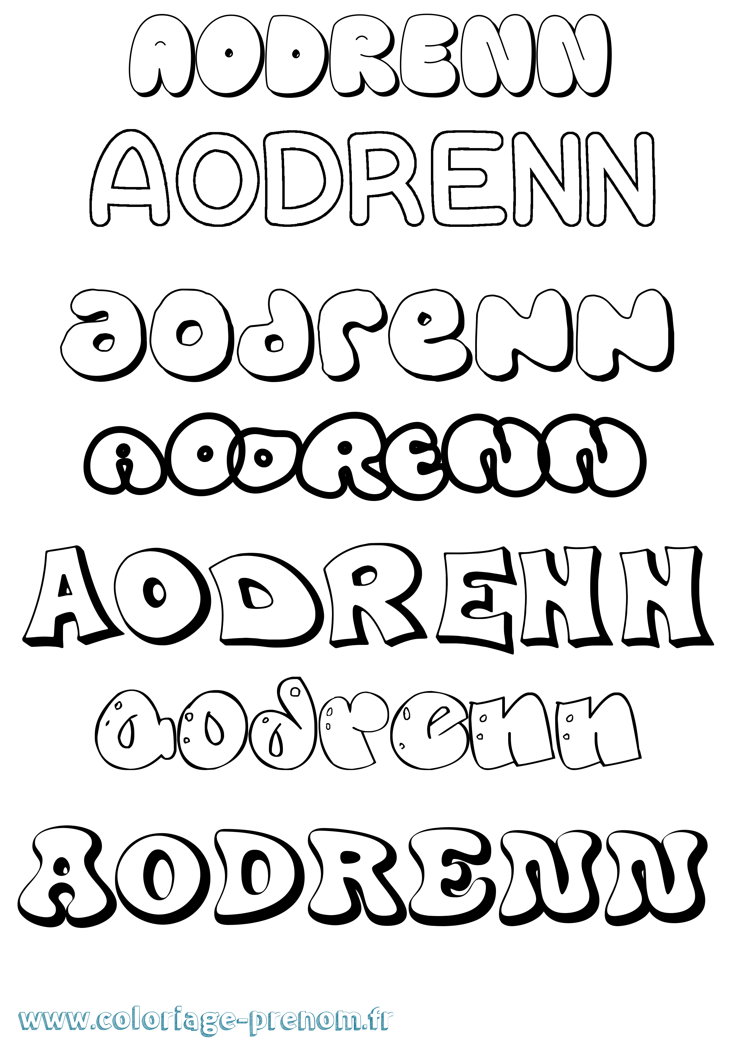 Coloriage prénom Aodrenn Bubble