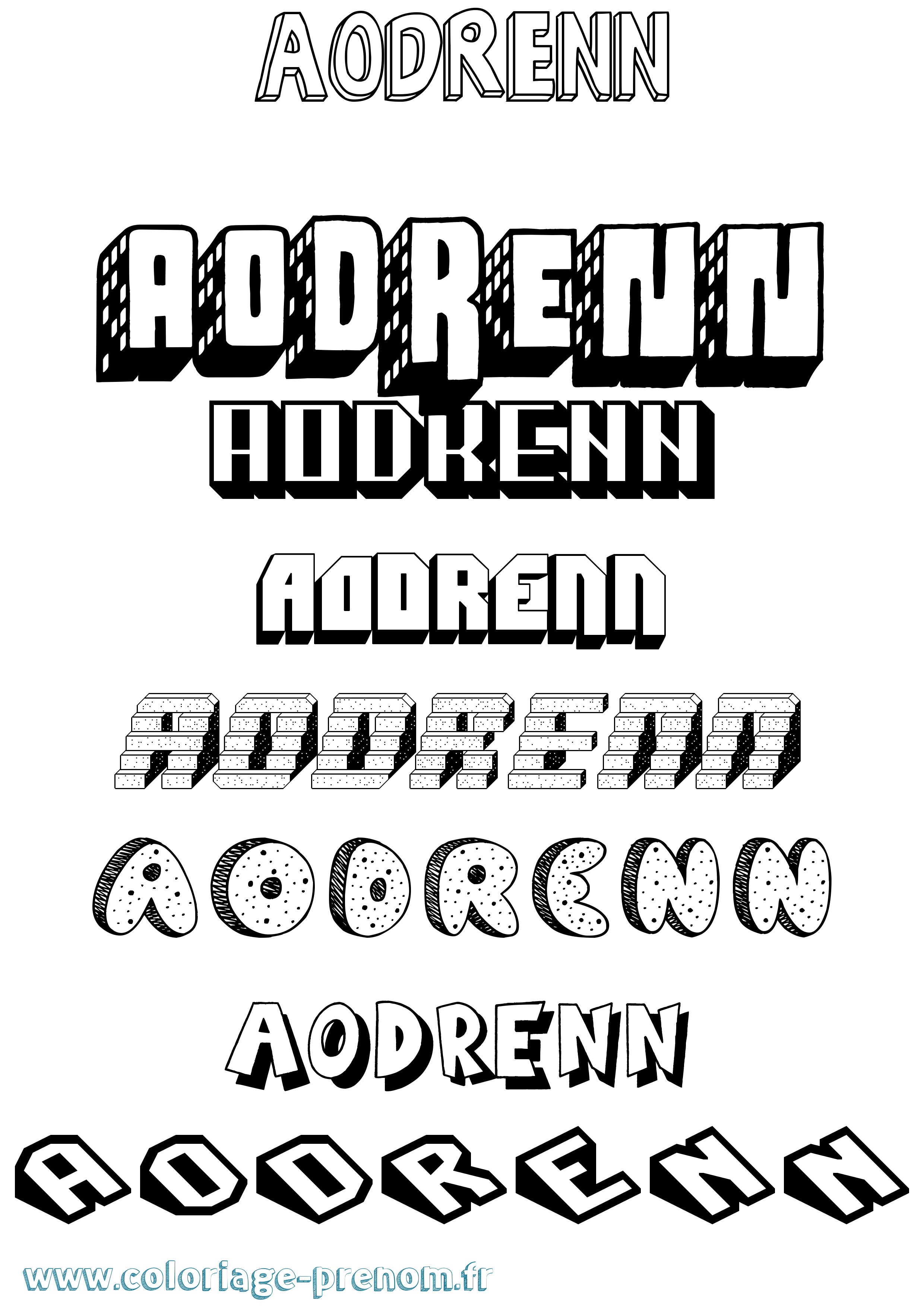 Coloriage prénom Aodrenn Effet 3D