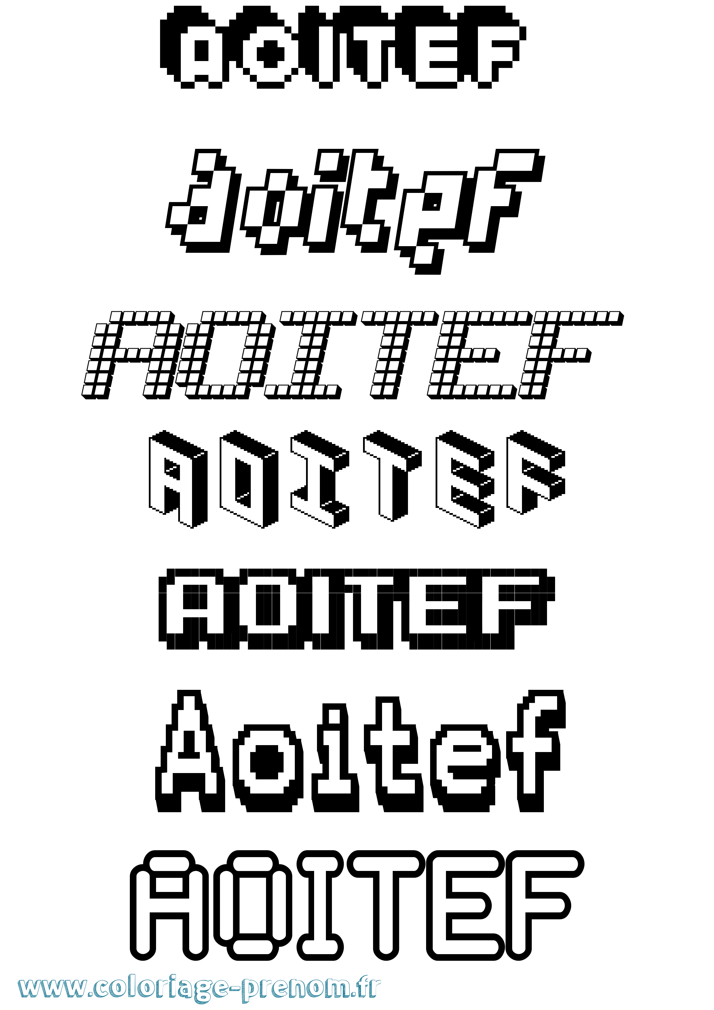 Coloriage prénom Aoitef Pixel