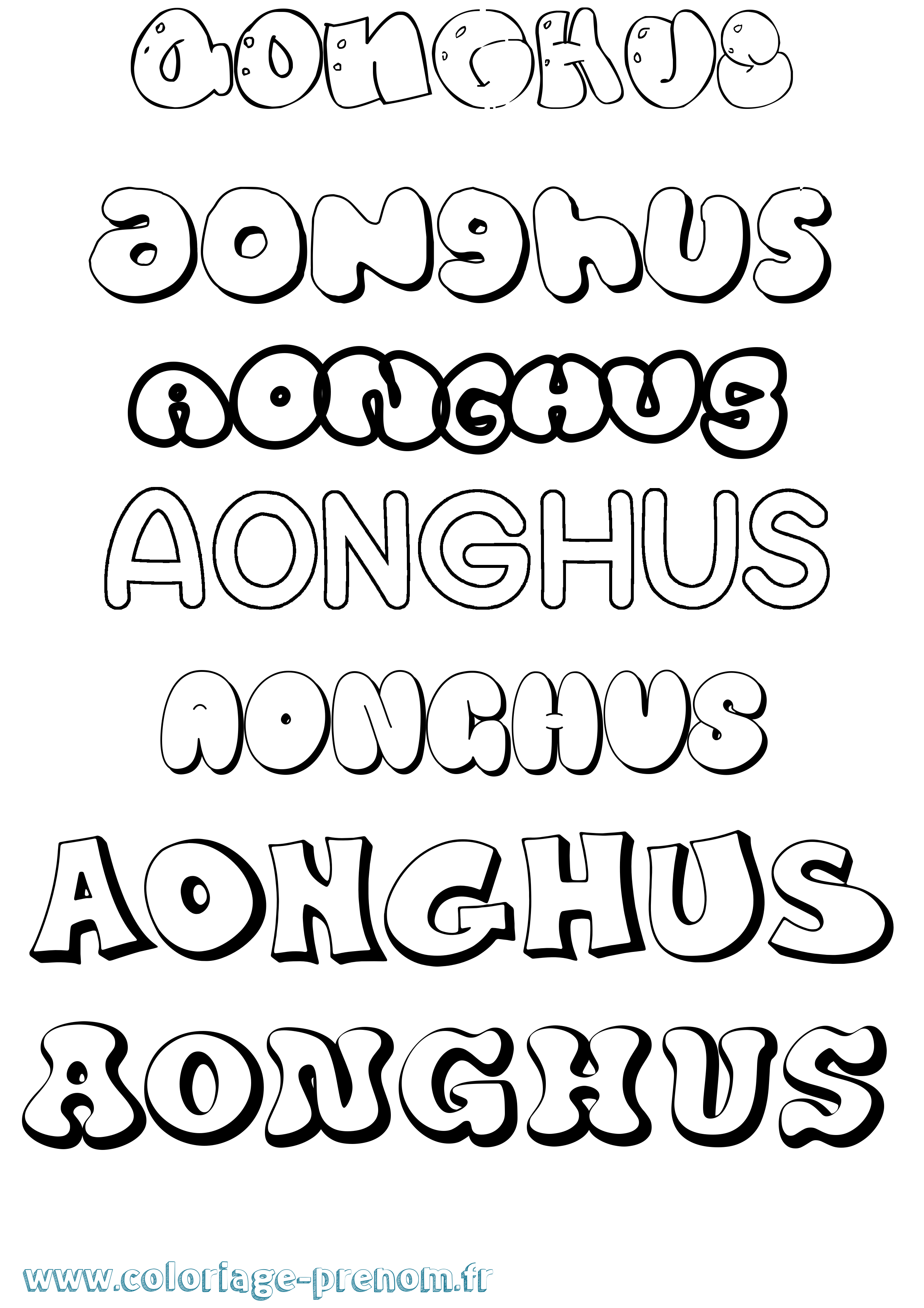 Coloriage prénom Aonghus Bubble