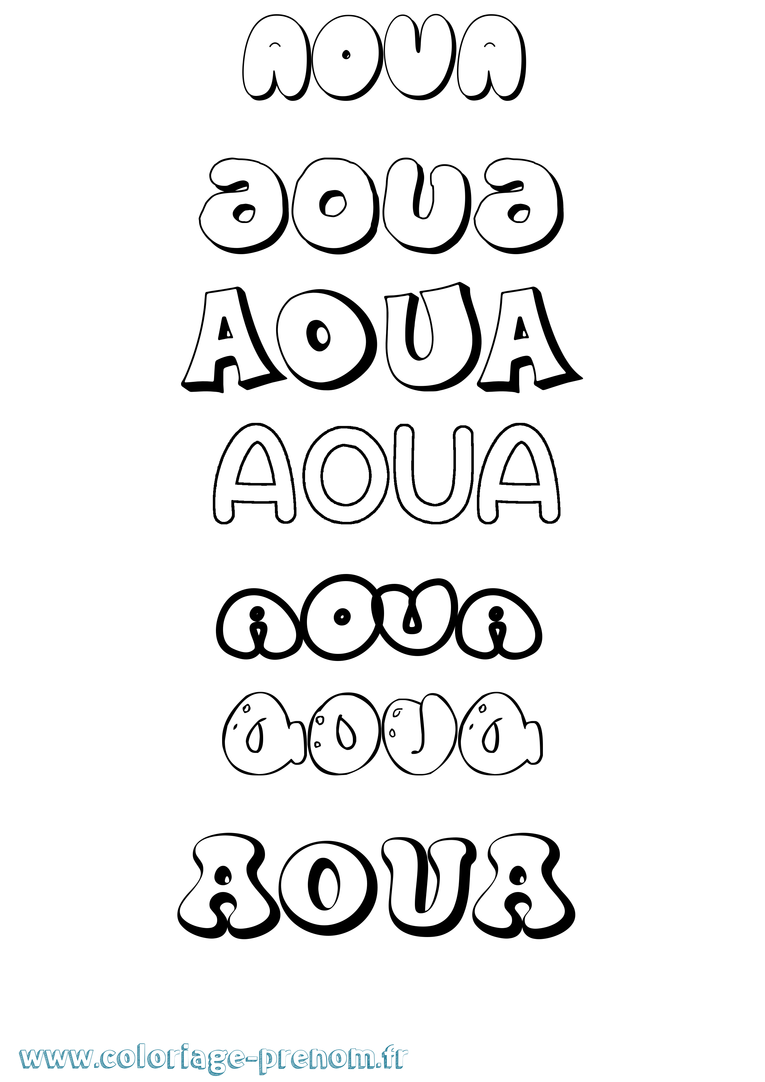 Coloriage prénom Aoua Bubble