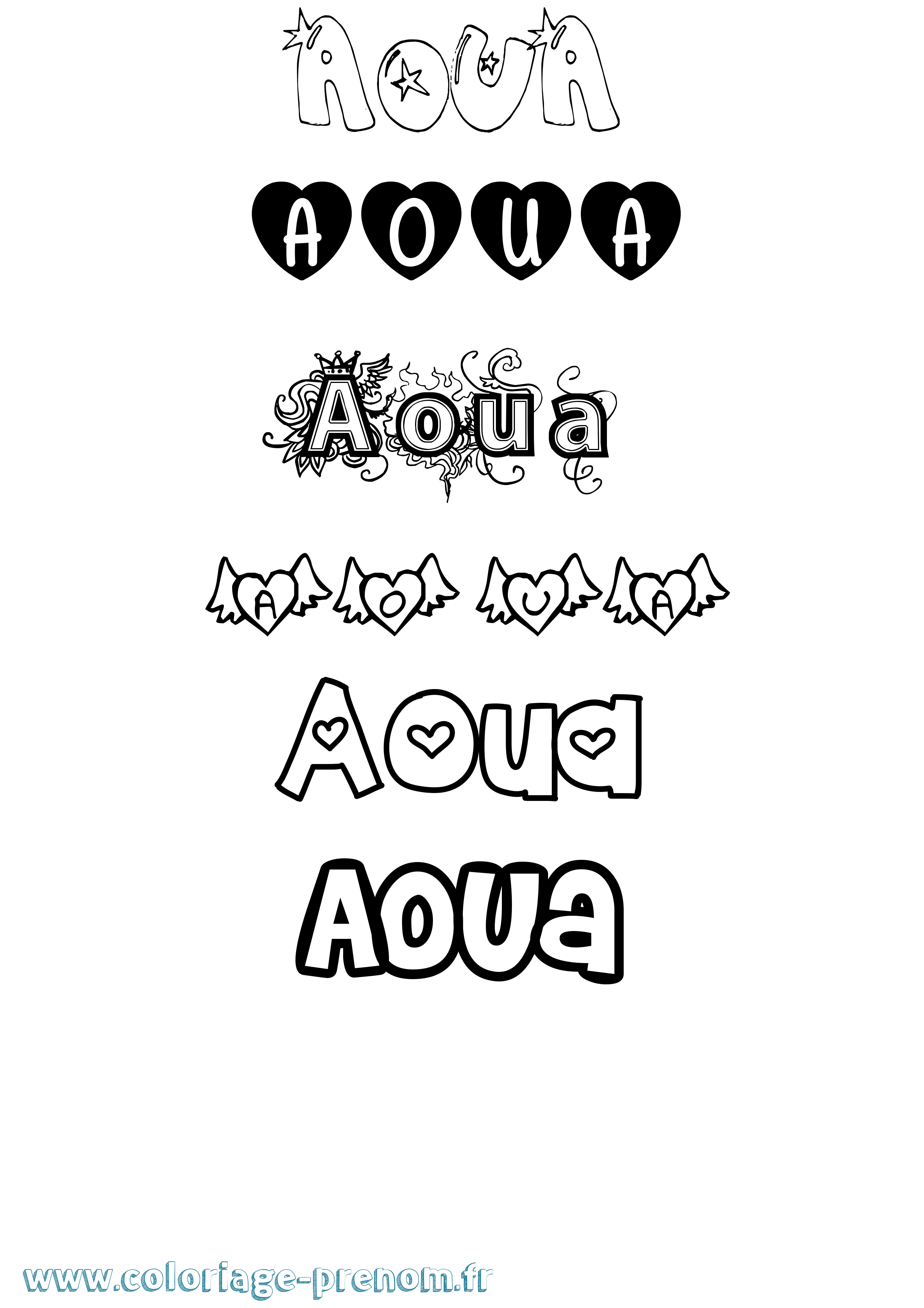 Coloriage prénom Aoua Girly