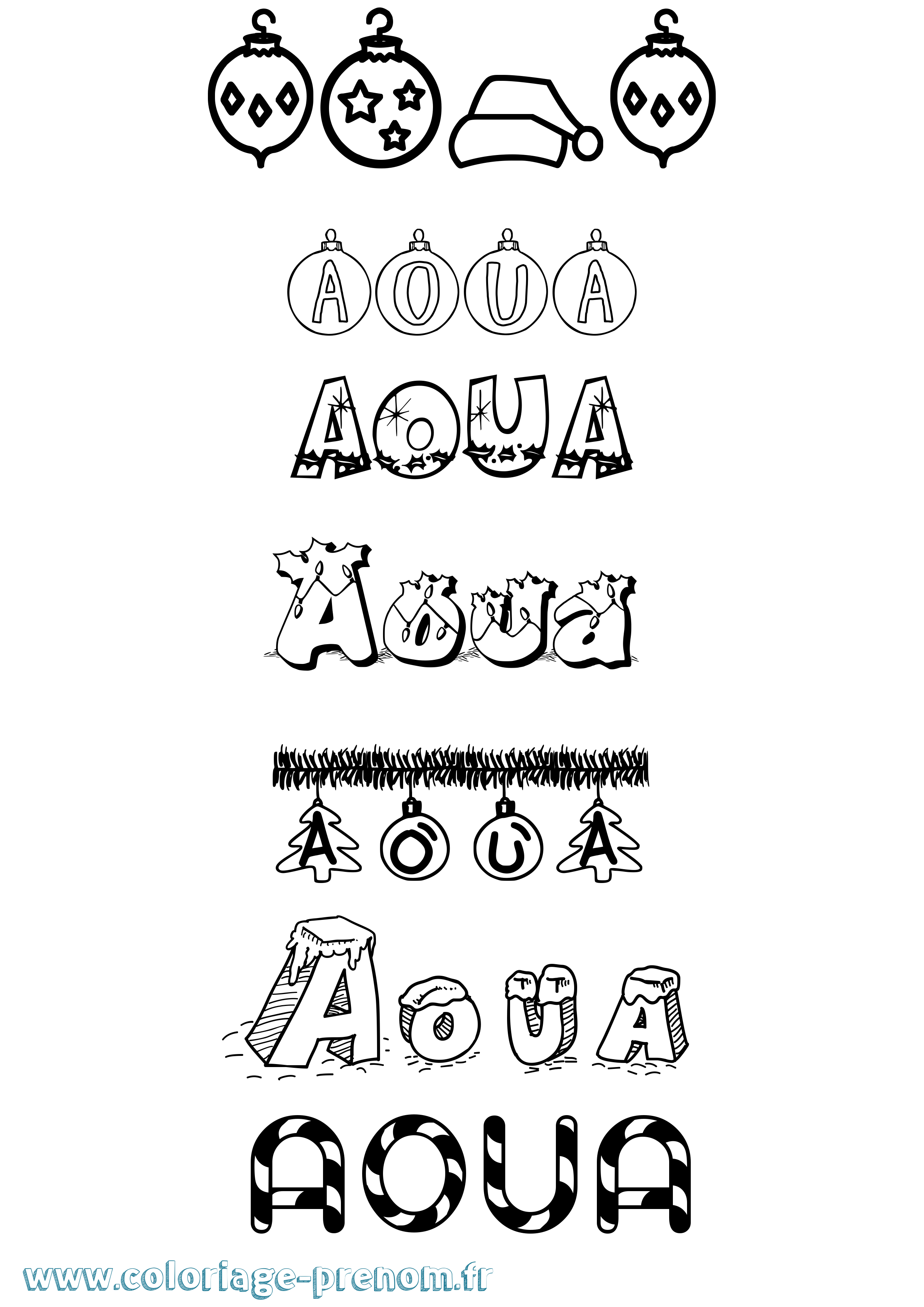 Coloriage prénom Aoua Noël