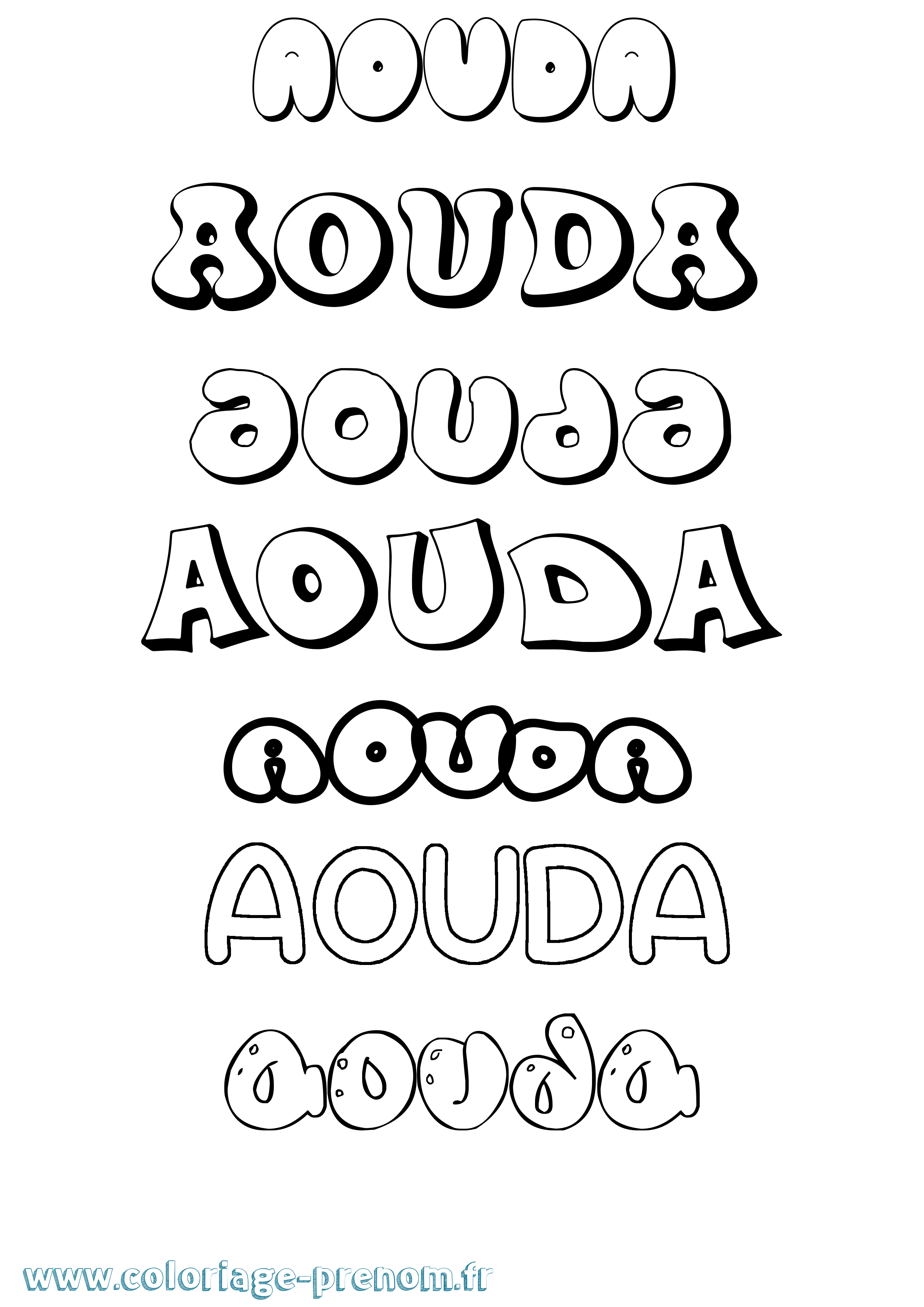 Coloriage prénom Aouda Bubble