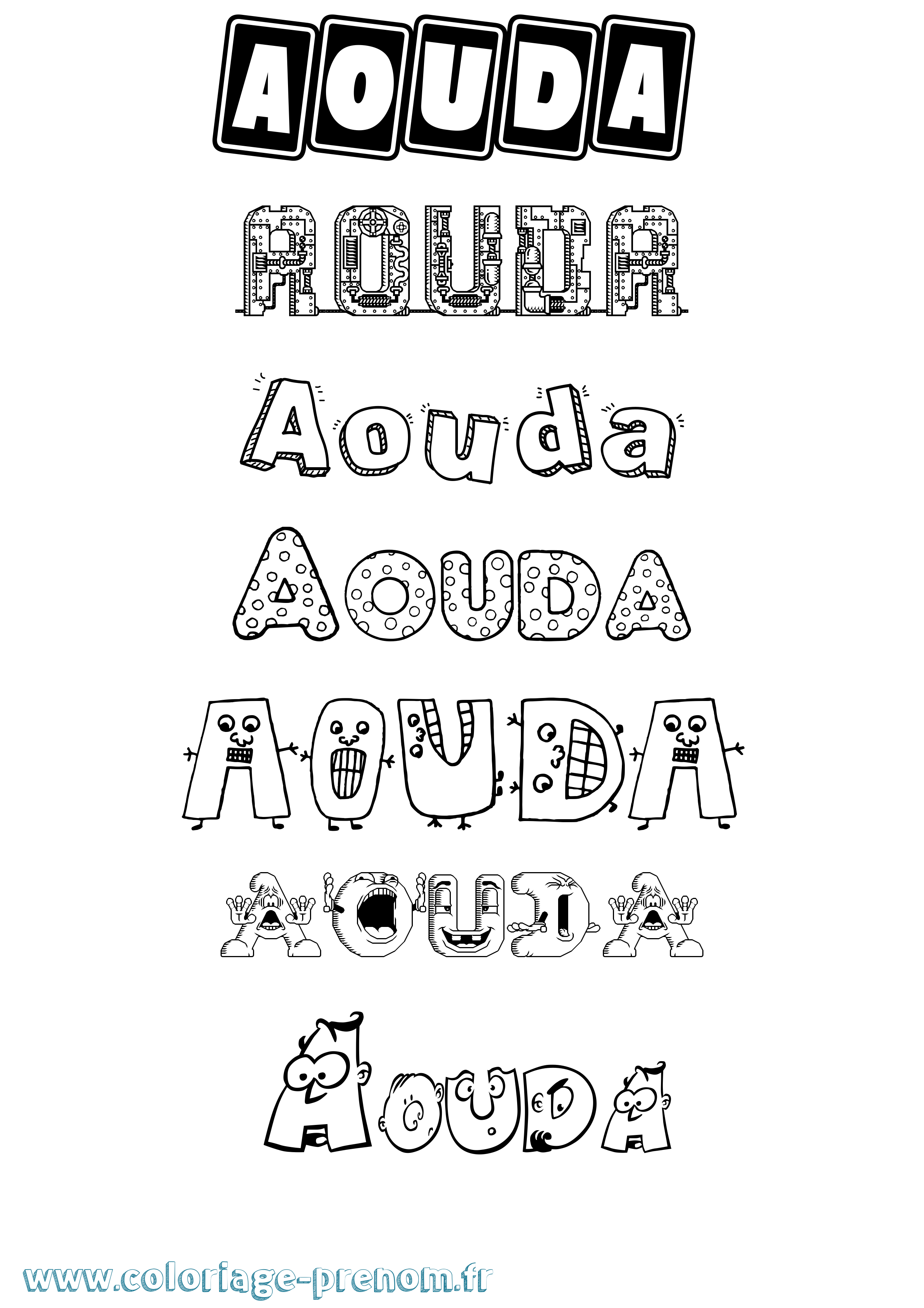 Coloriage prénom Aouda Fun