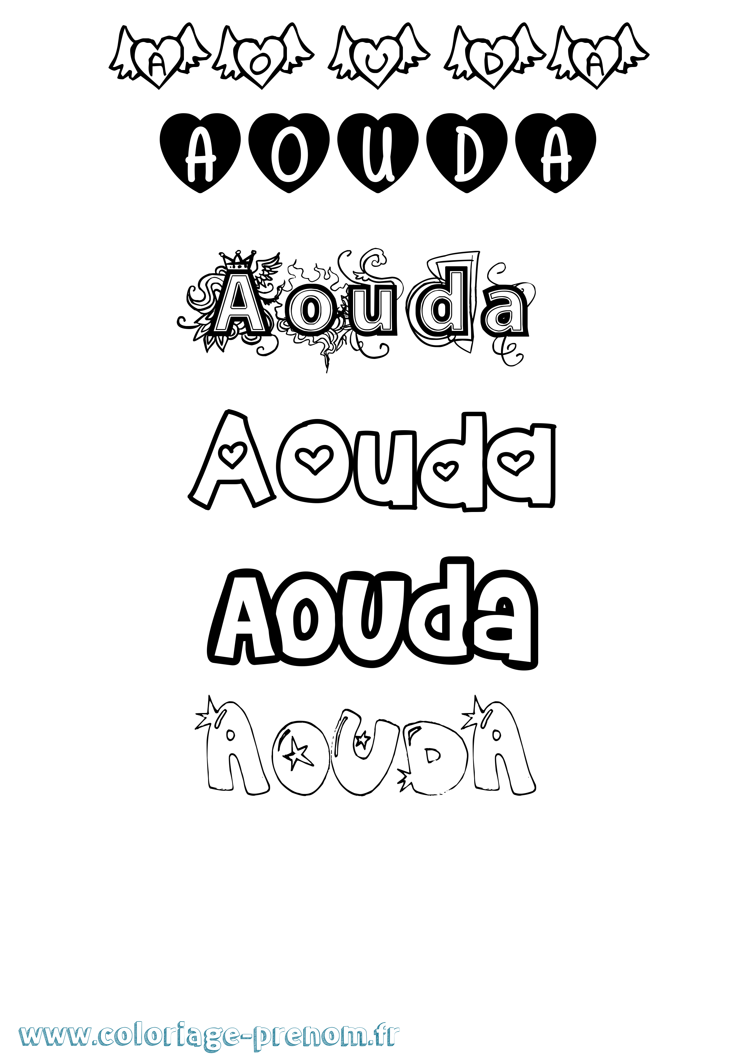 Coloriage prénom Aouda Girly