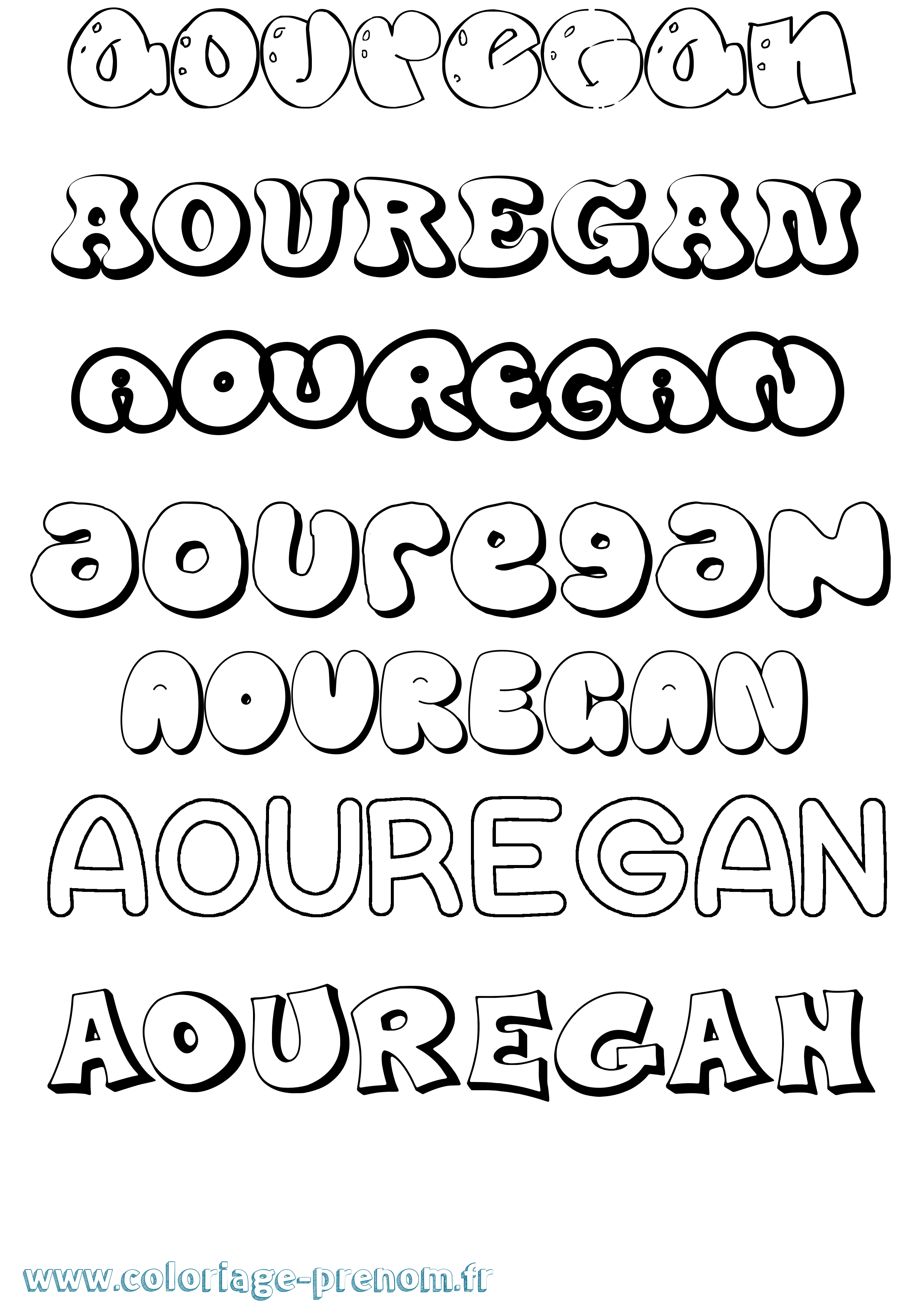 Coloriage prénom Aouregan Bubble