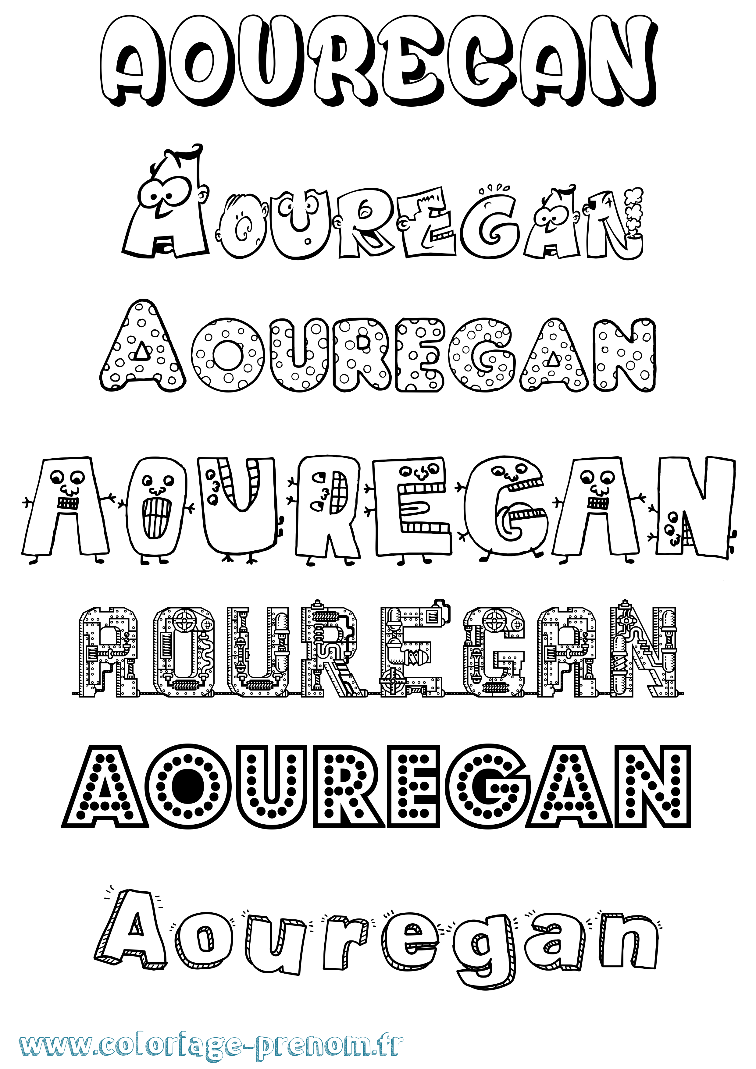 Coloriage prénom Aouregan Fun