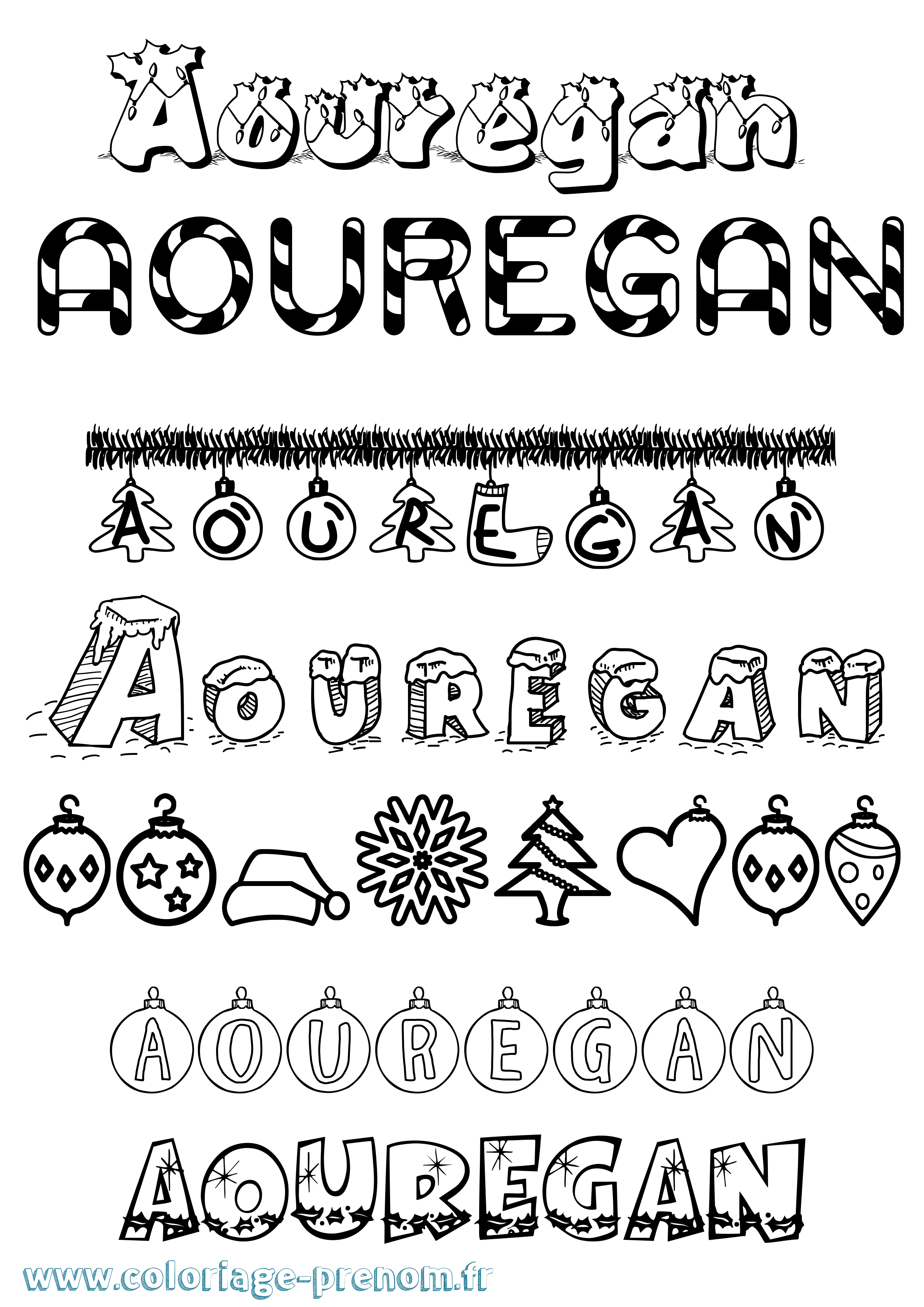 Coloriage prénom Aouregan Noël