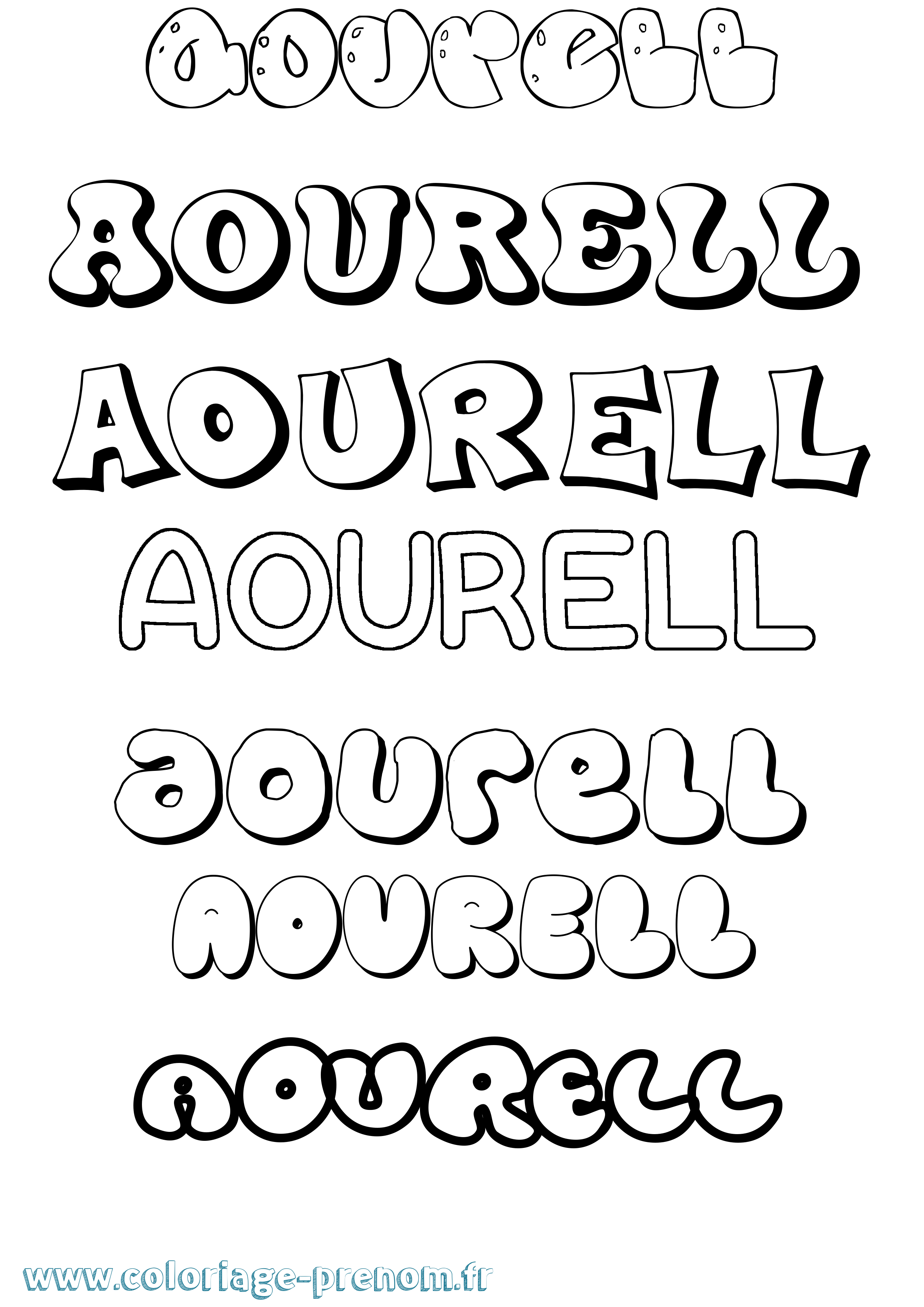 Coloriage prénom Aourell Bubble