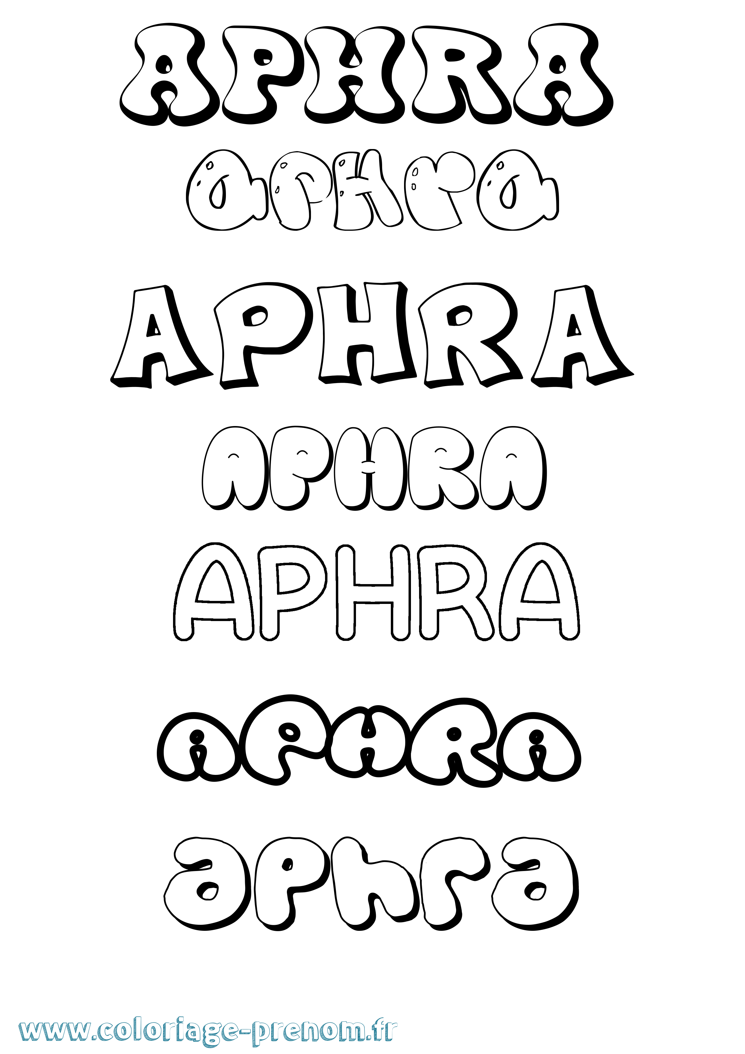 Coloriage prénom Aphra Bubble