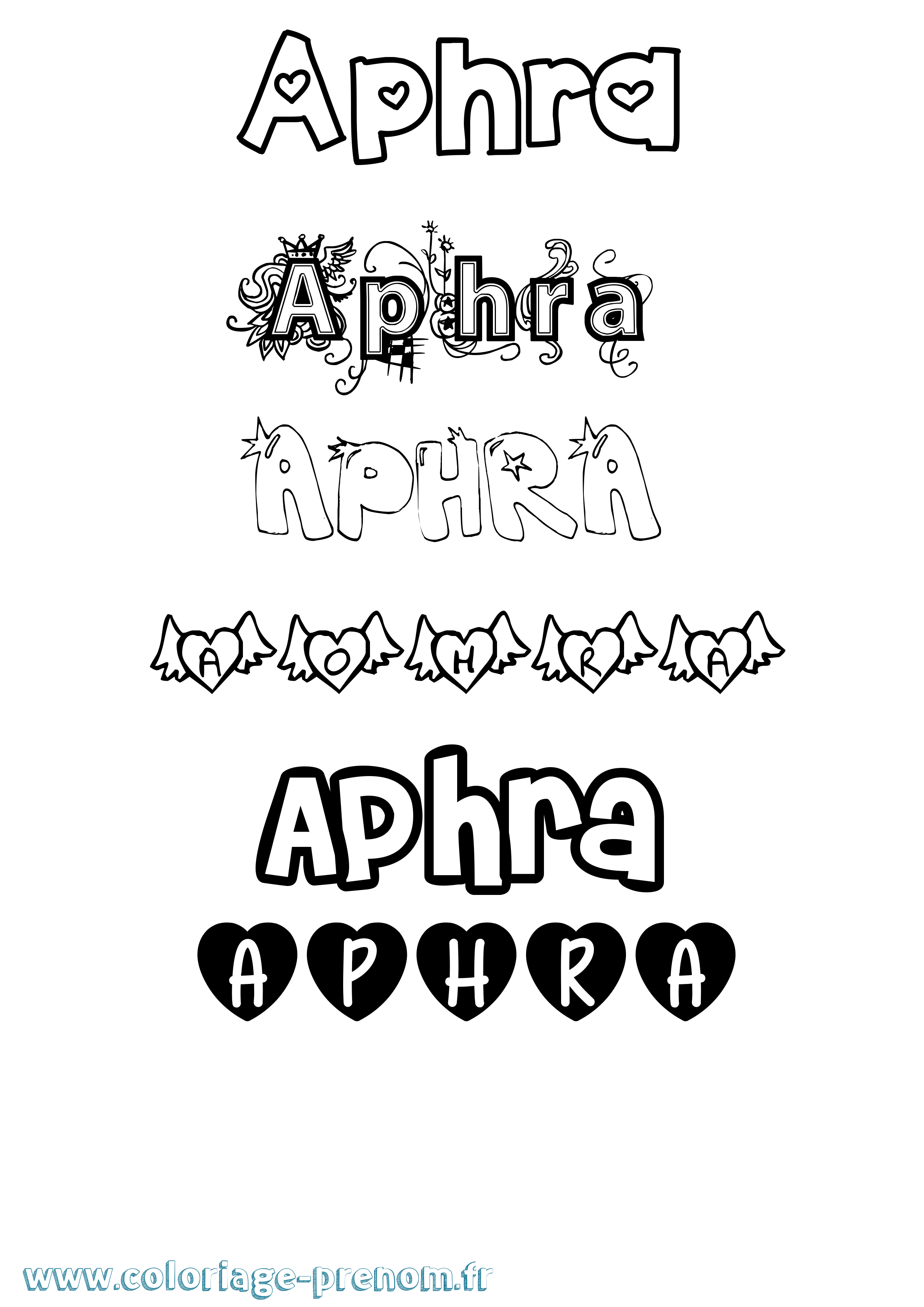 Coloriage prénom Aphra Girly