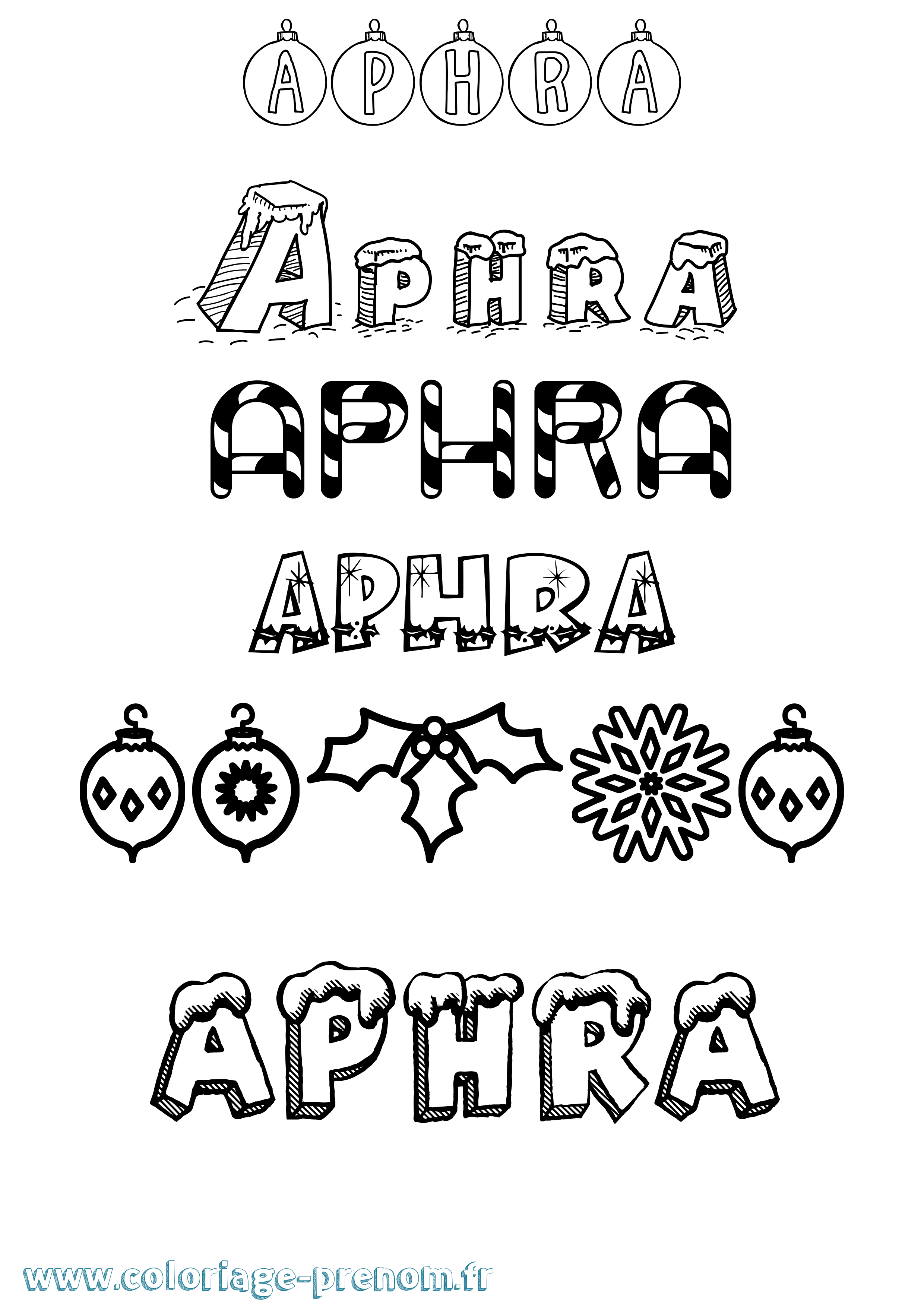 Coloriage Aphra Noël Coloriage prénom Aphra Noël