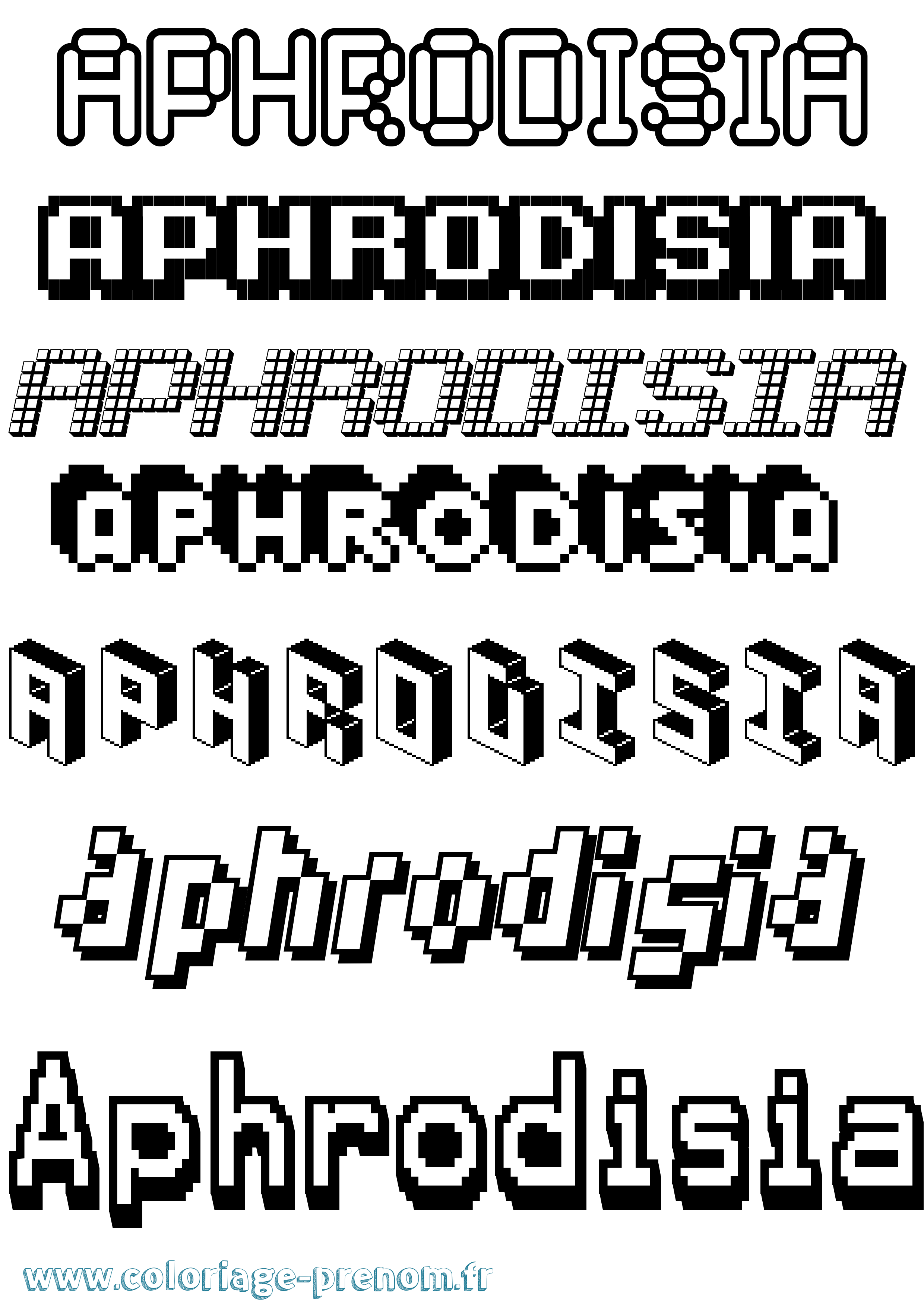 Coloriage prénom Aphrodisia Pixel