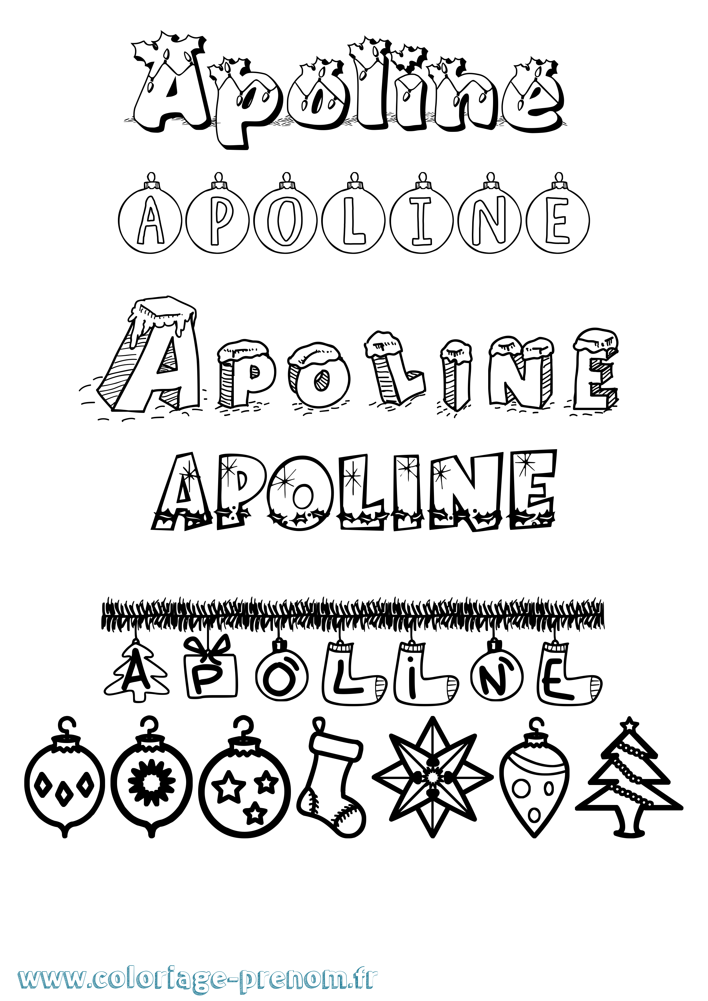 Coloriage prénom Apoline Noël