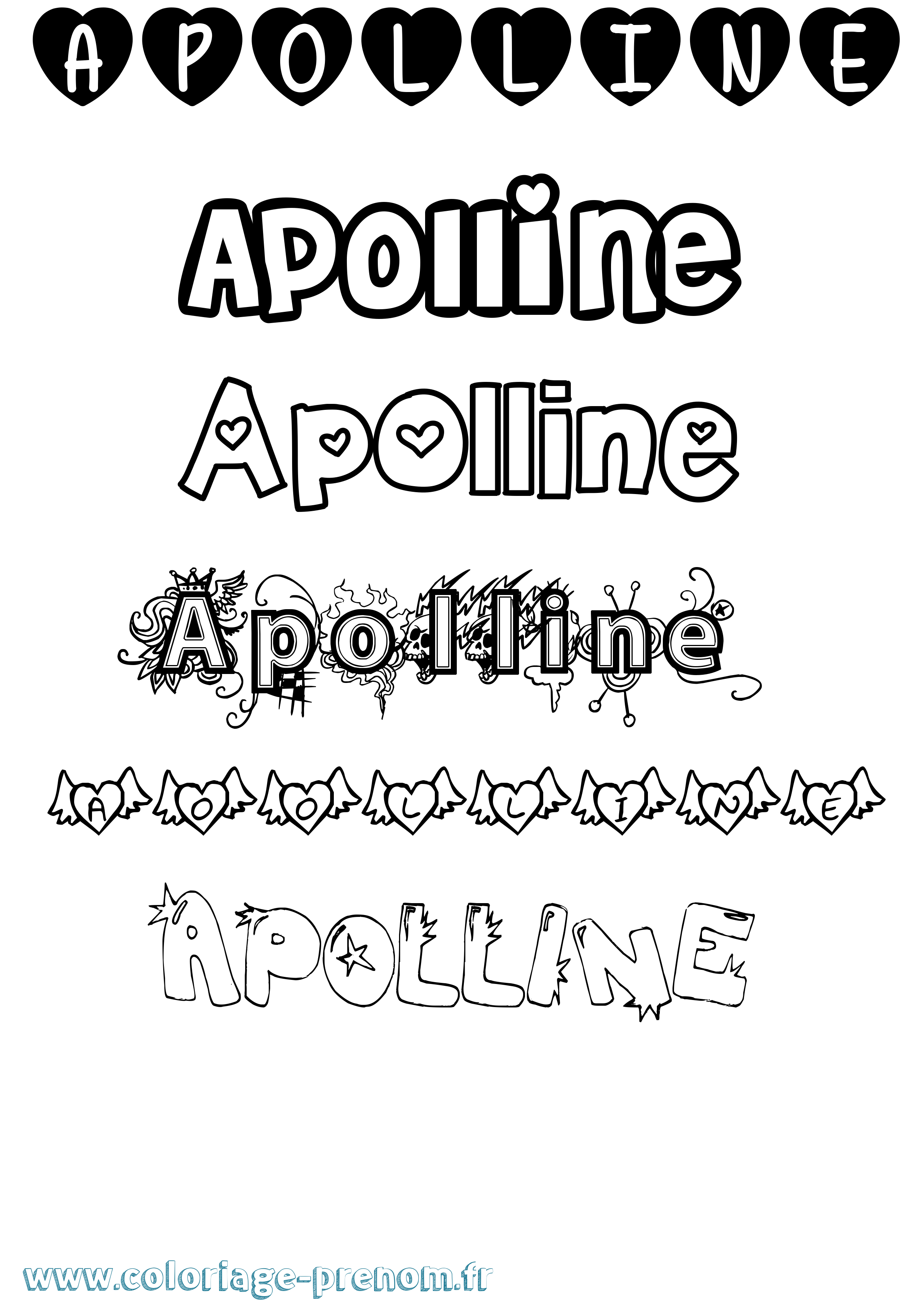 Coloriage prénom Apolline Girly