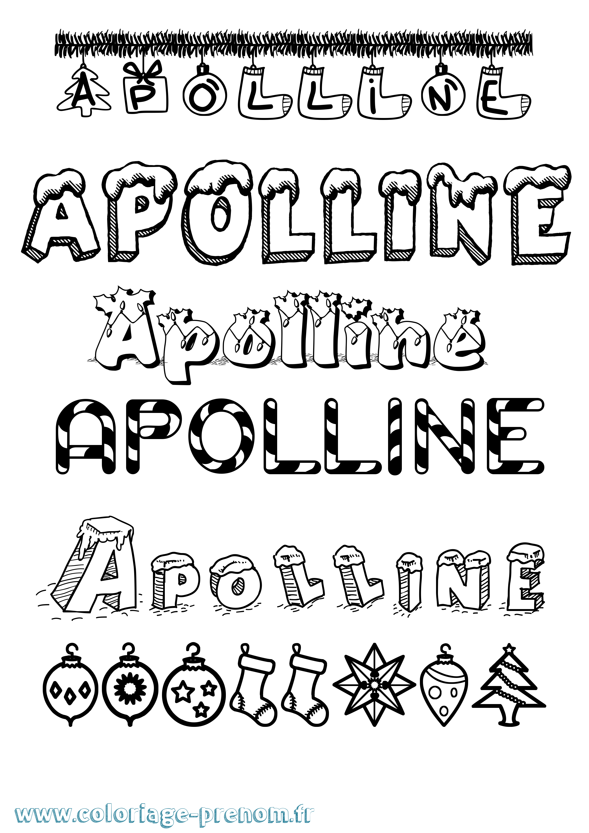 Coloriage prénom Apolline Noël