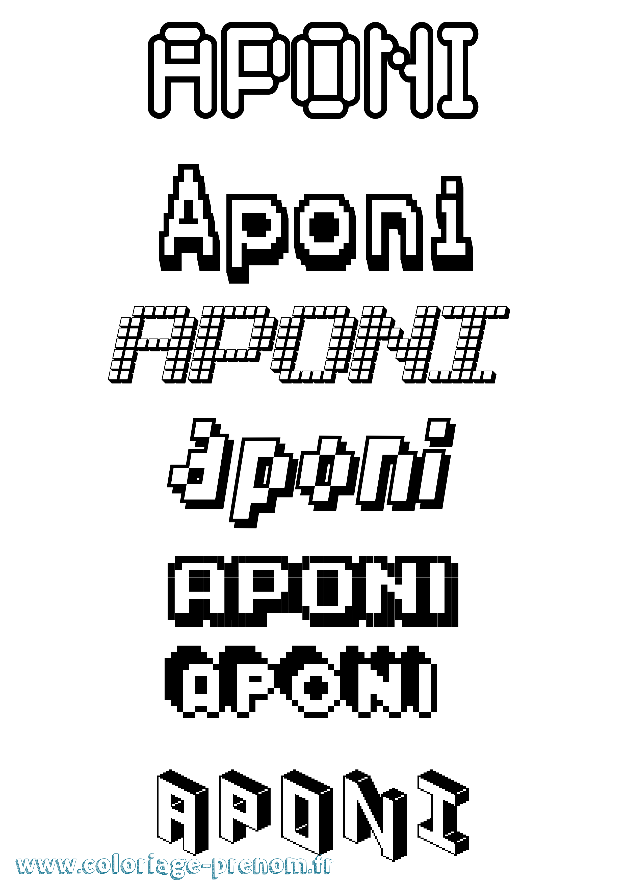 Coloriage prénom Aponi Pixel