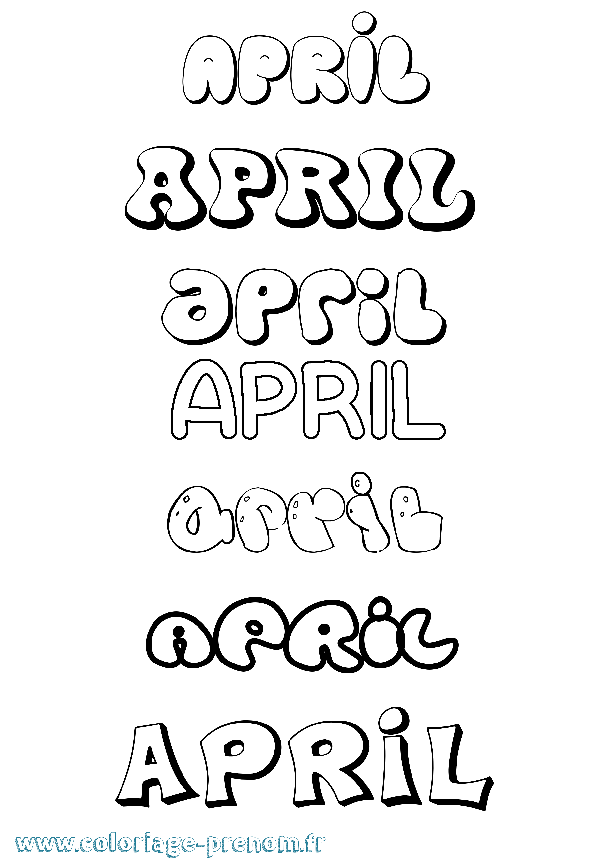Coloriage prénom April Bubble
