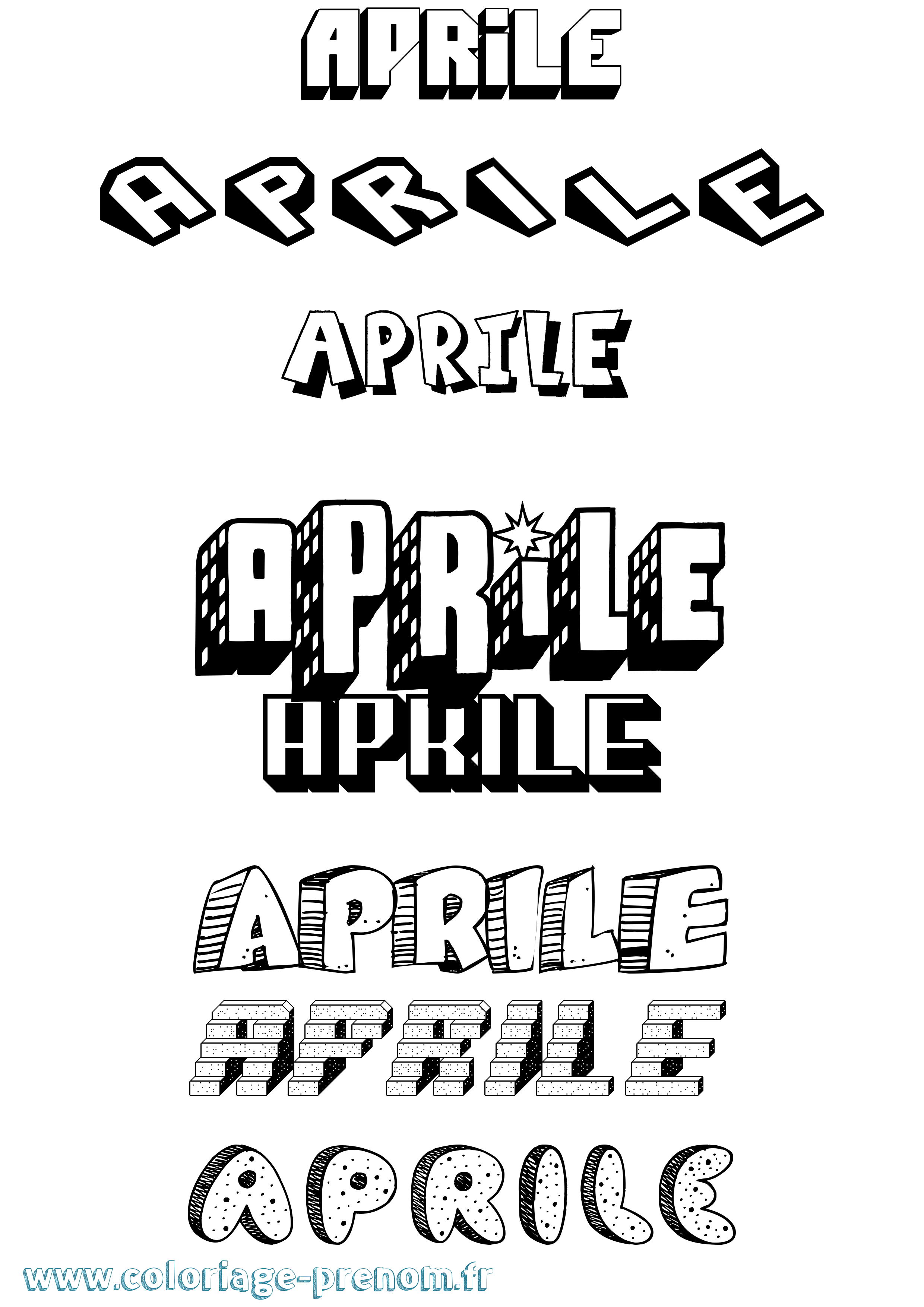 Coloriage Aprile Effet 3D Coloriage prénom Aprile Effet 3D