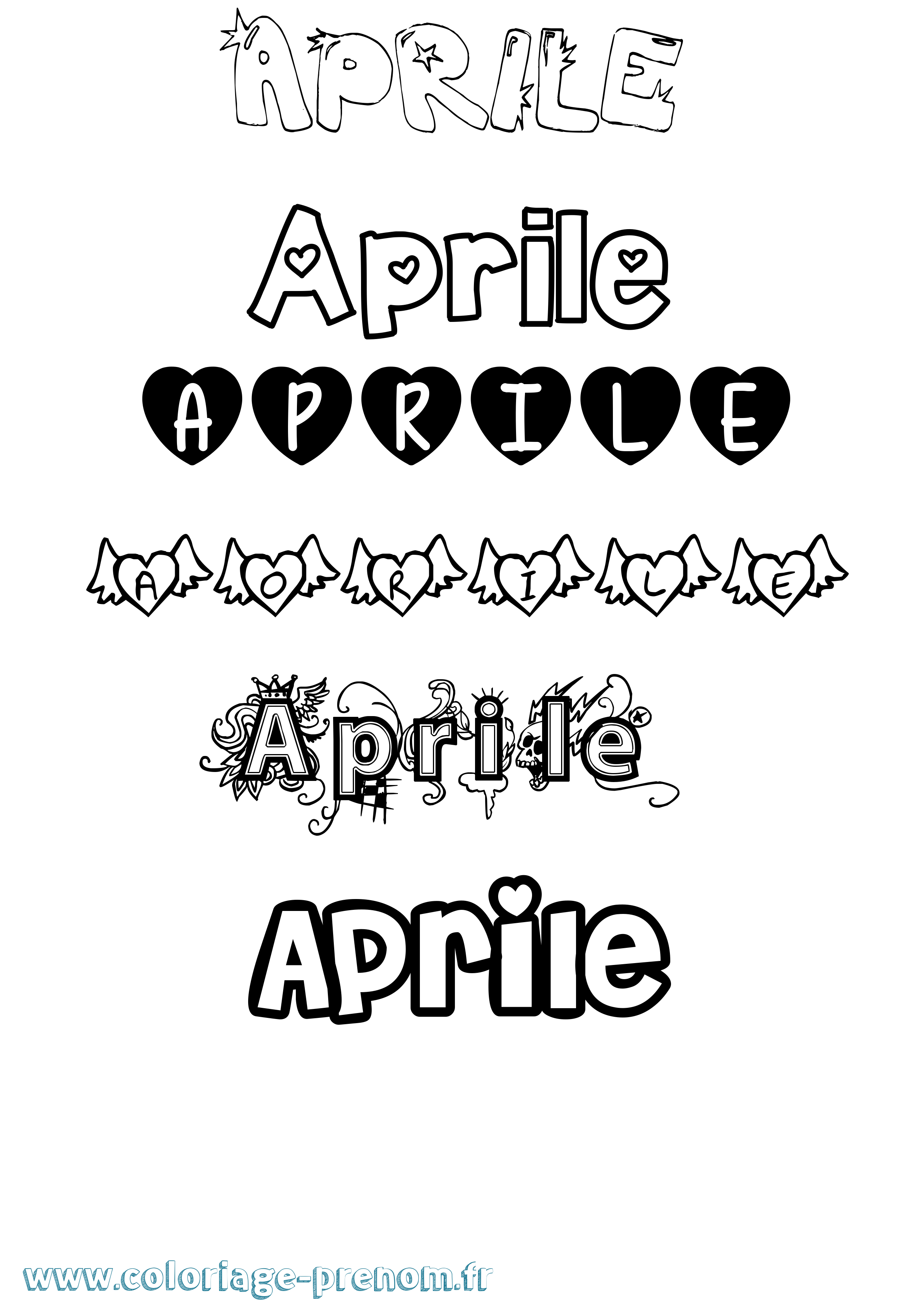 Coloriage Aprile Girly Coloriage prénom Aprile Girly