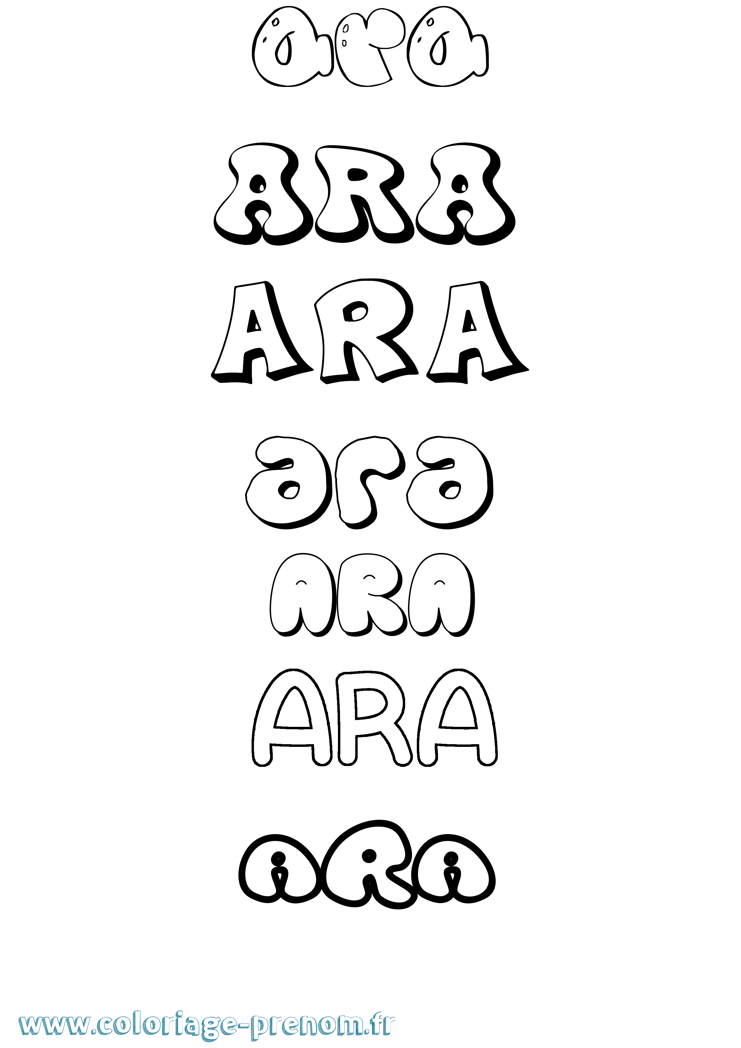 Coloriage Ara Bubble Coloriage prénom Ara Bubble