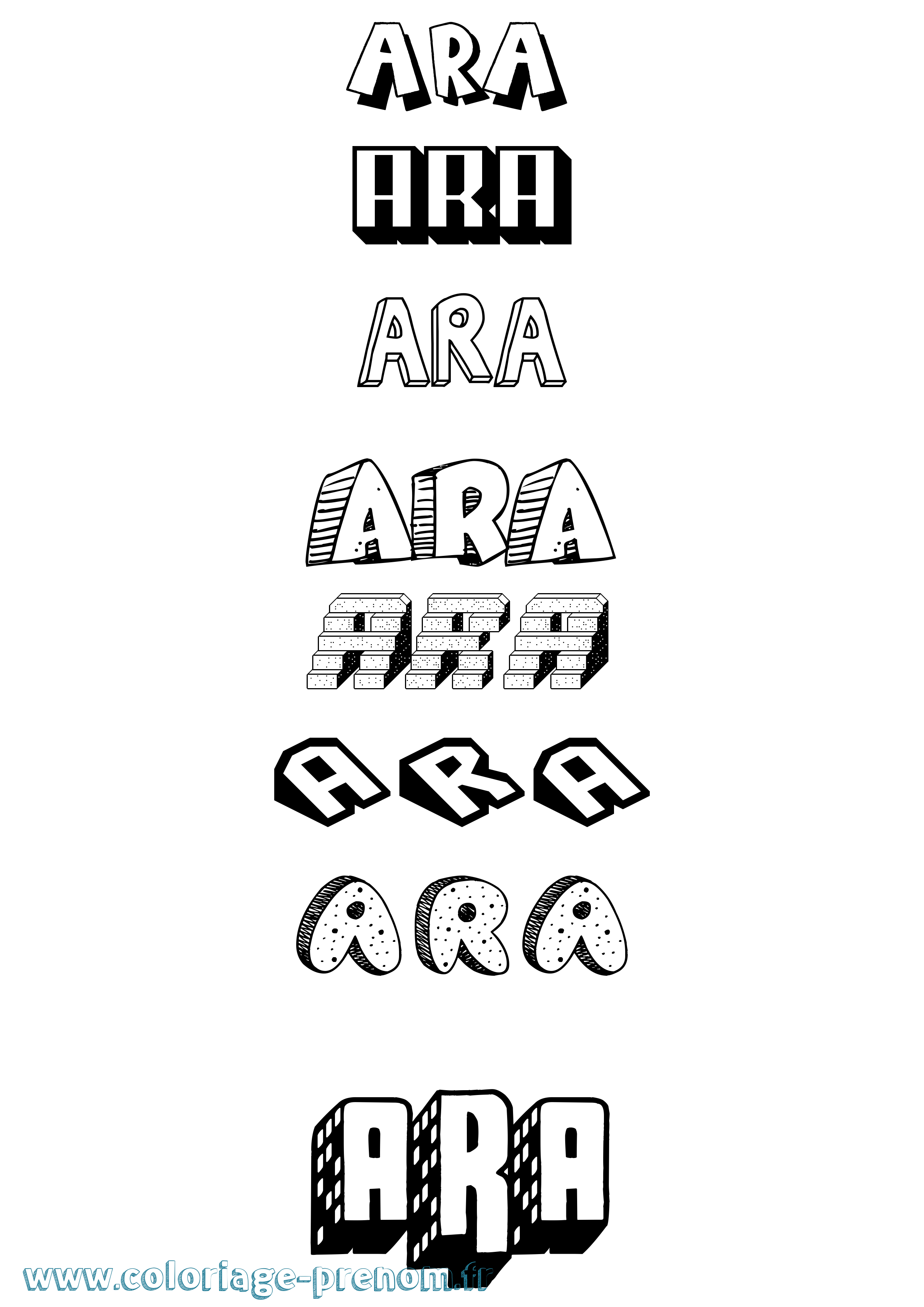 Coloriage Ara Effet 3D Coloriage prénom Ara Effet 3D