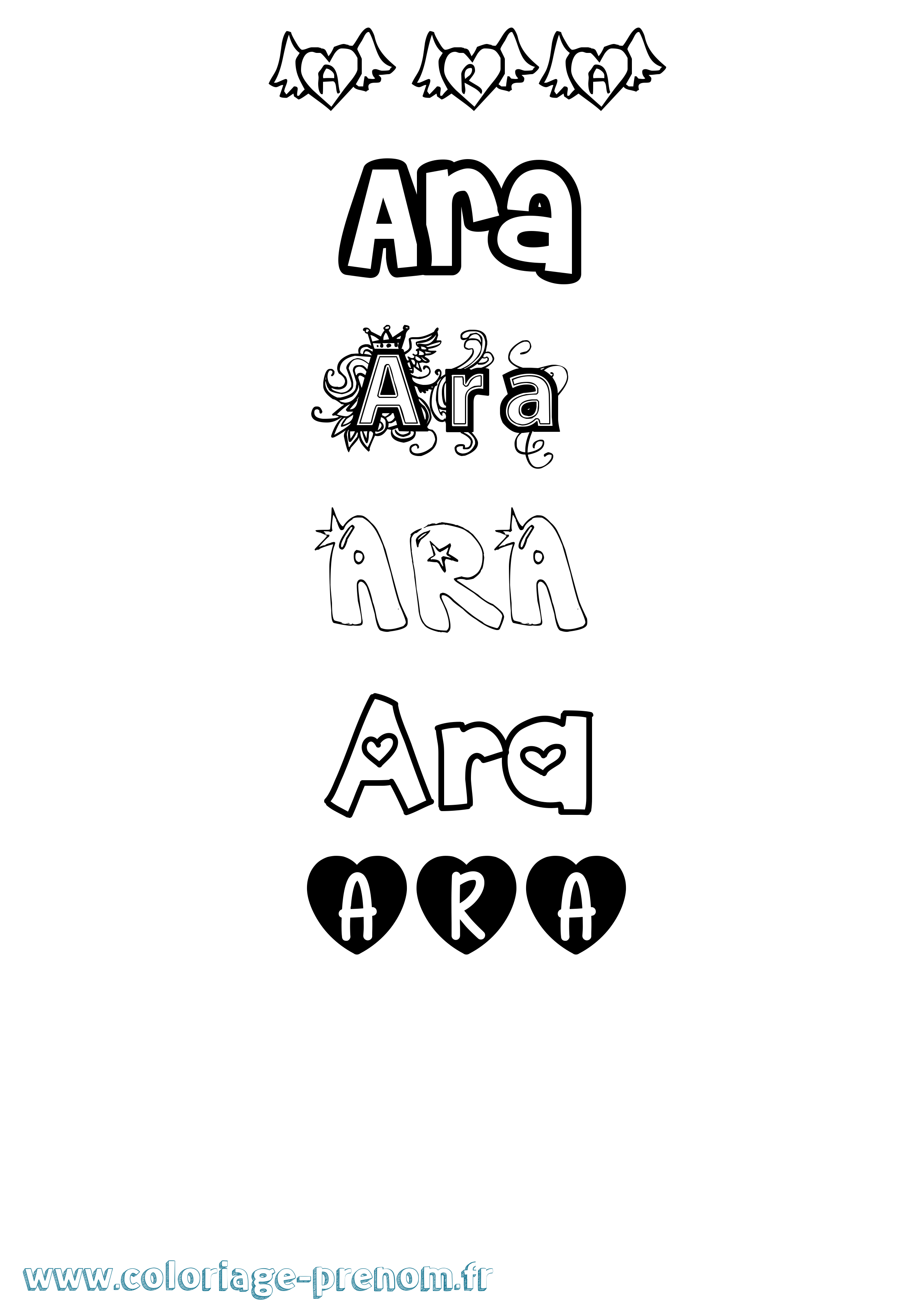 Coloriage Ara Girly Coloriage prénom Ara Girly