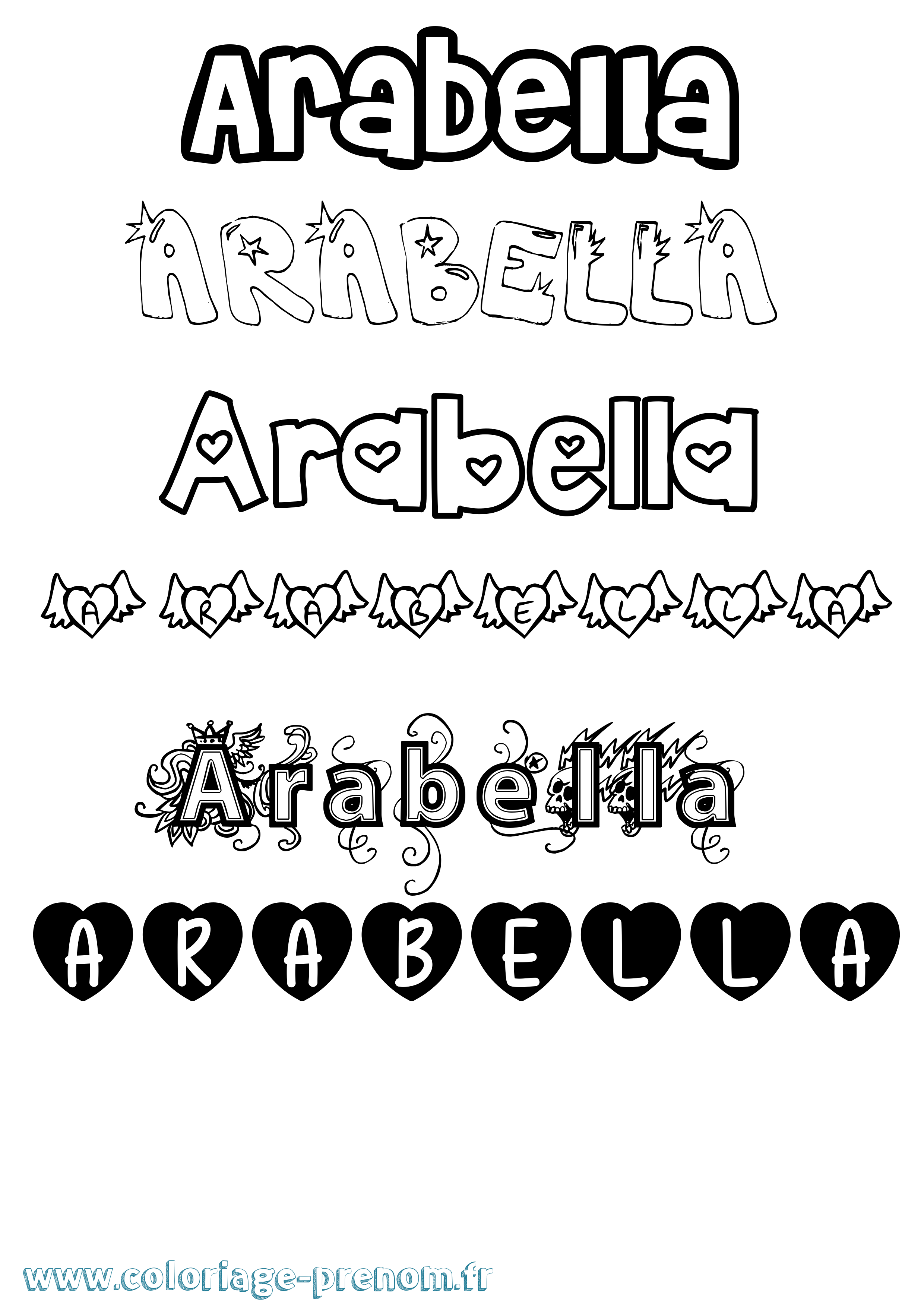 Coloriage prénom Arabella Girly