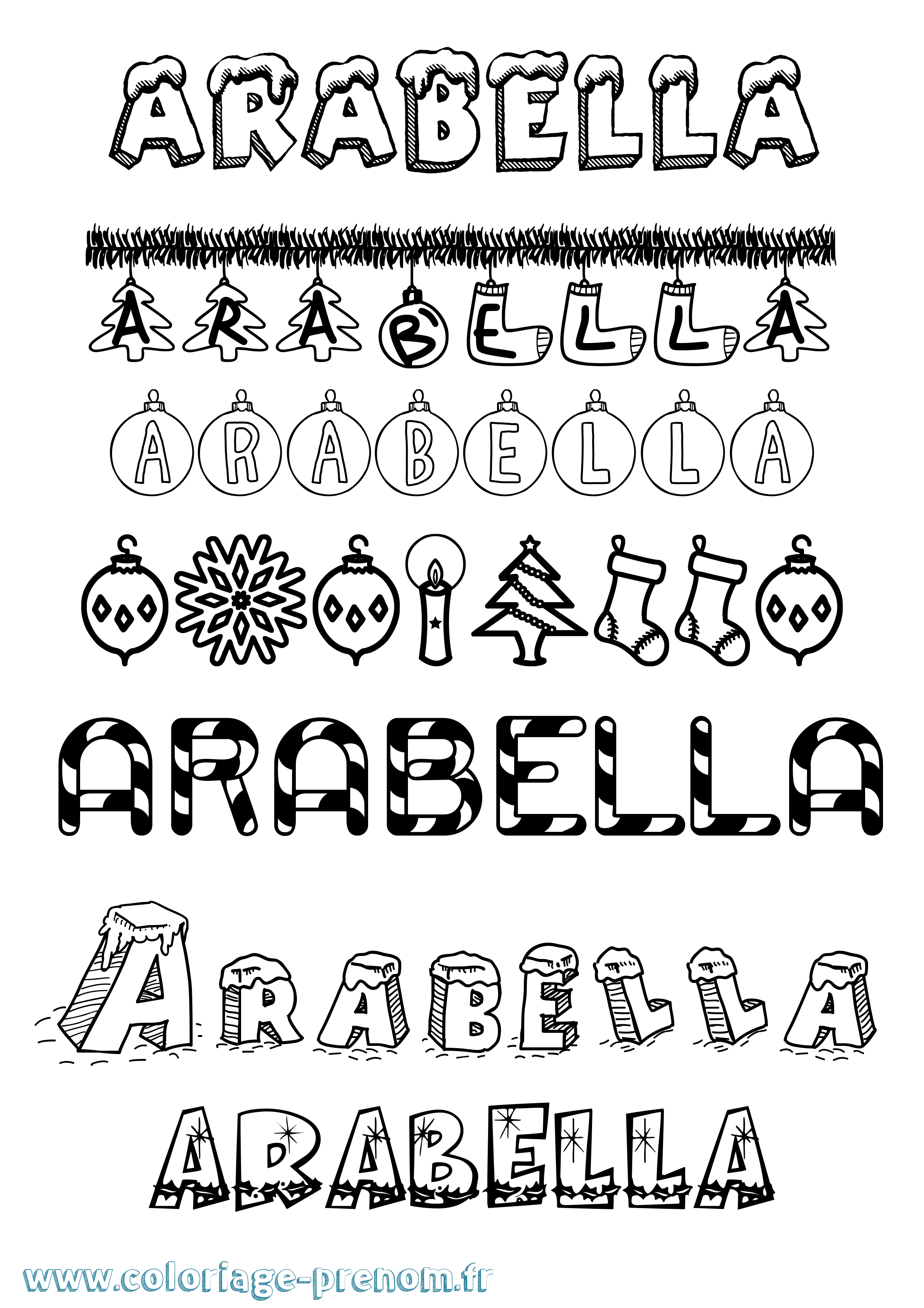 Coloriage prénom Arabella Noël