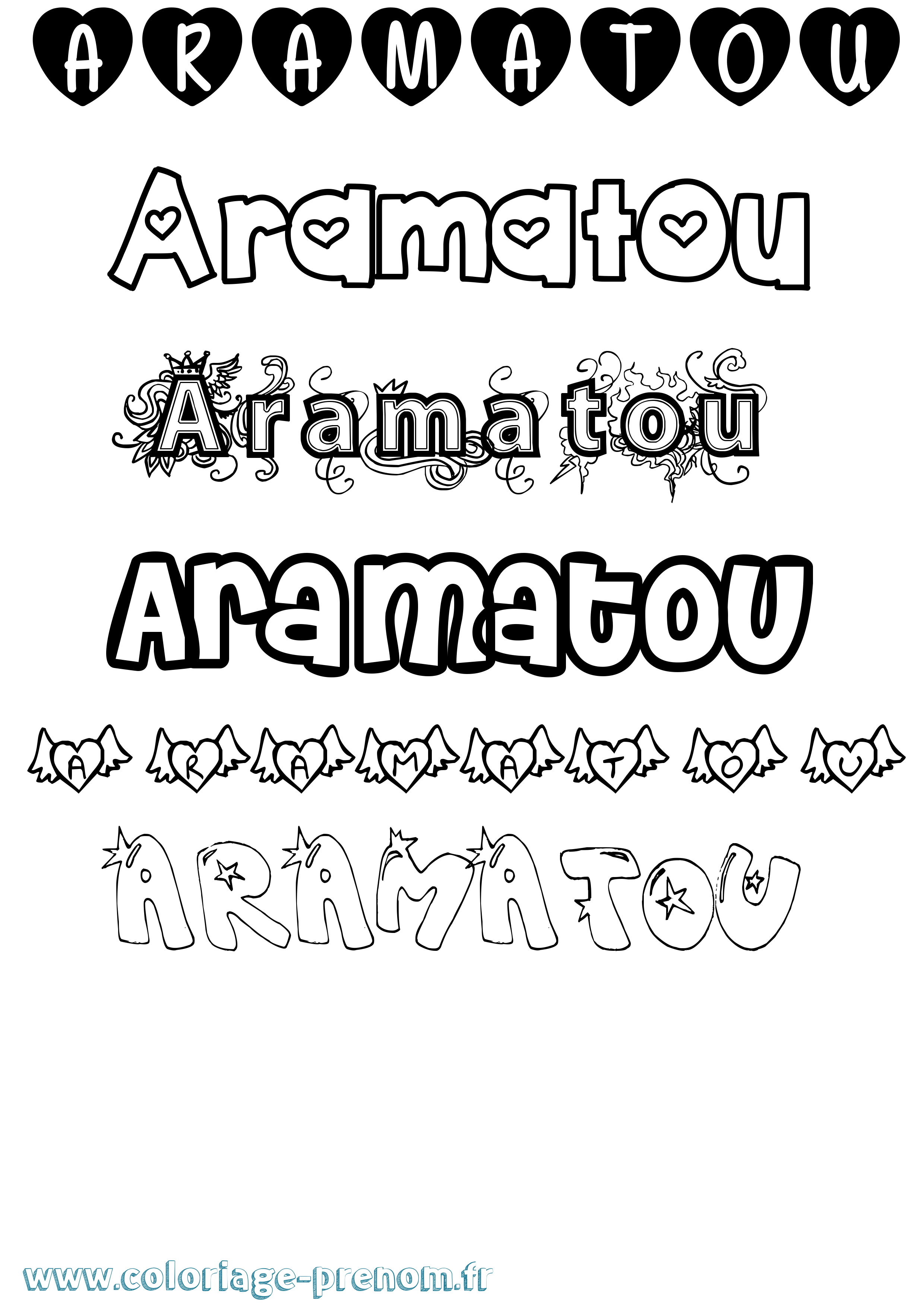 Coloriage prénom Aramatou Girly