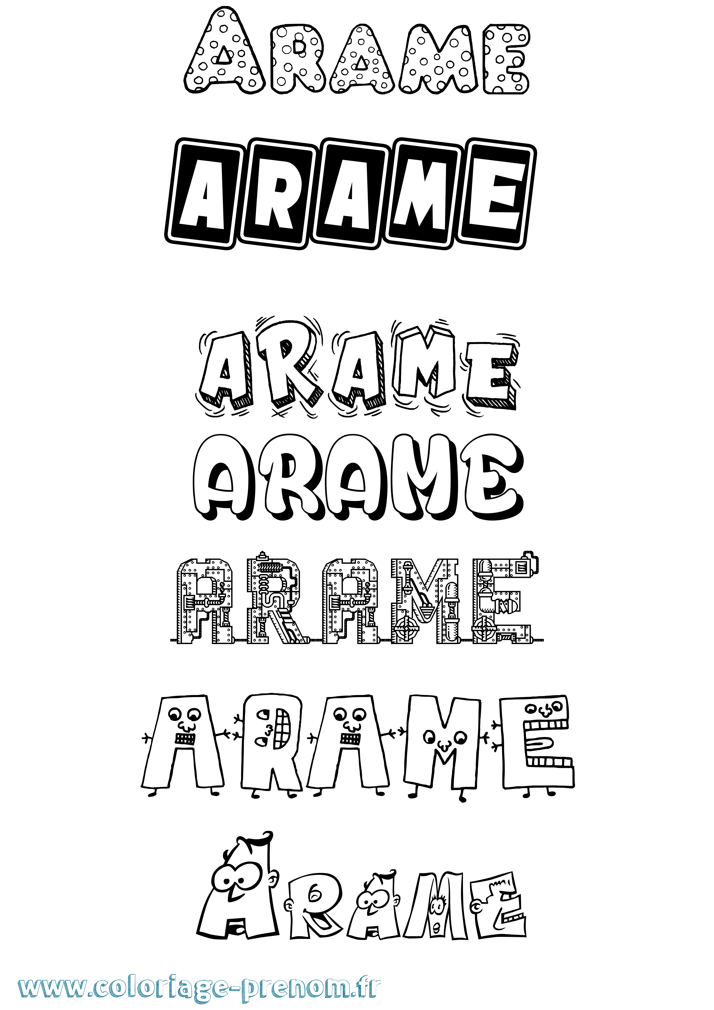 Coloriage prénom Arame Fun