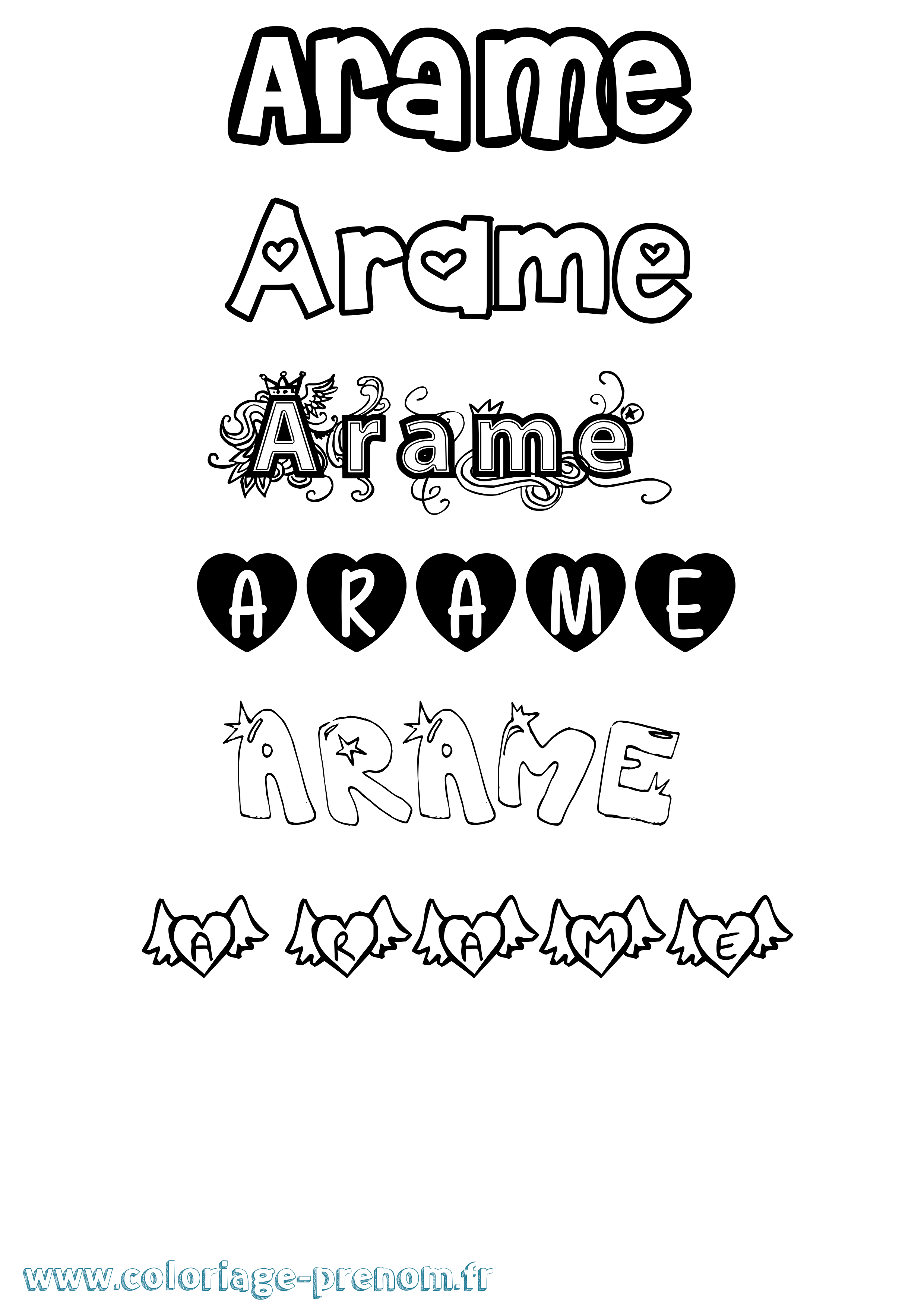 Coloriage prénom Arame Girly