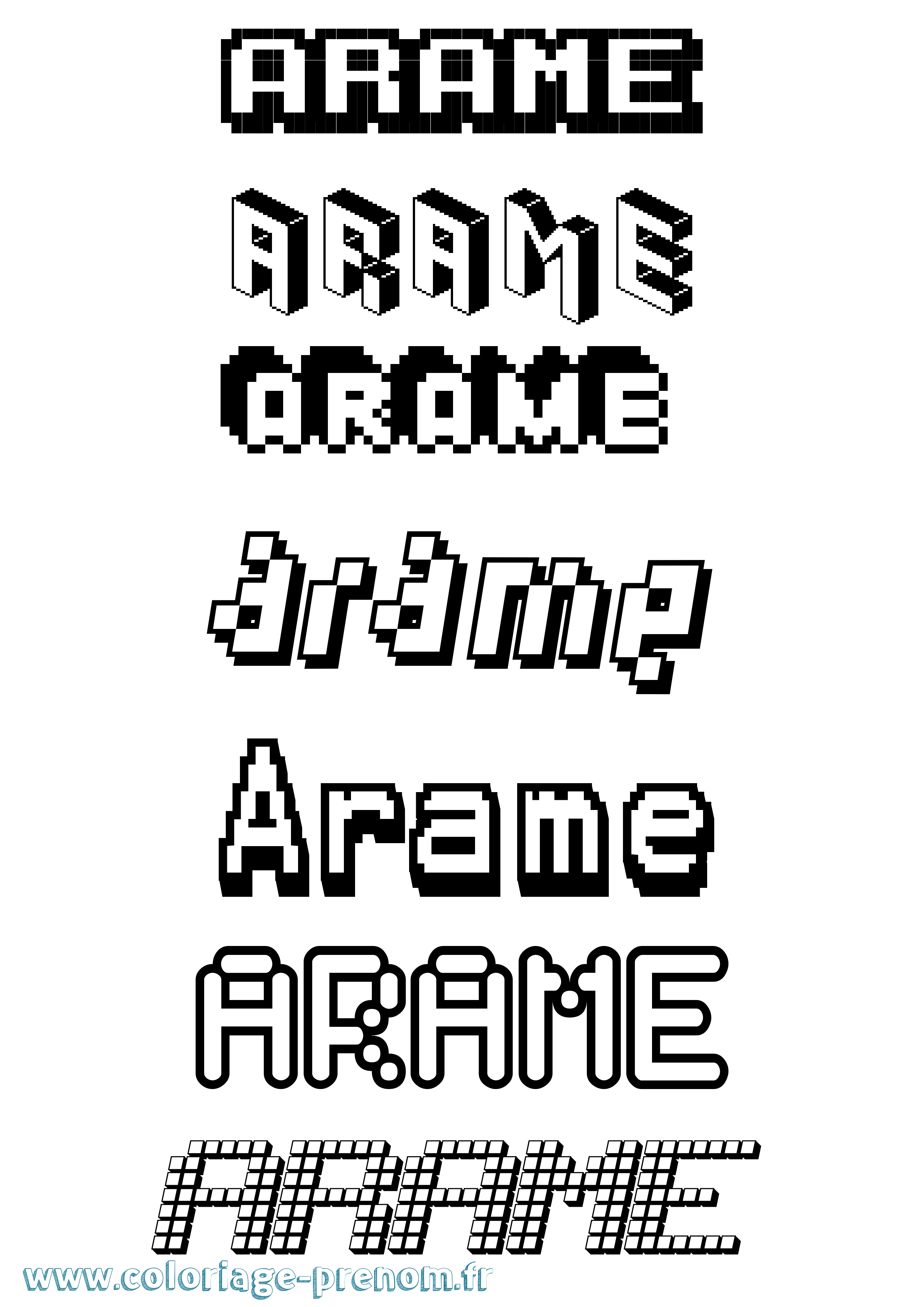 Coloriage prénom Arame Pixel
