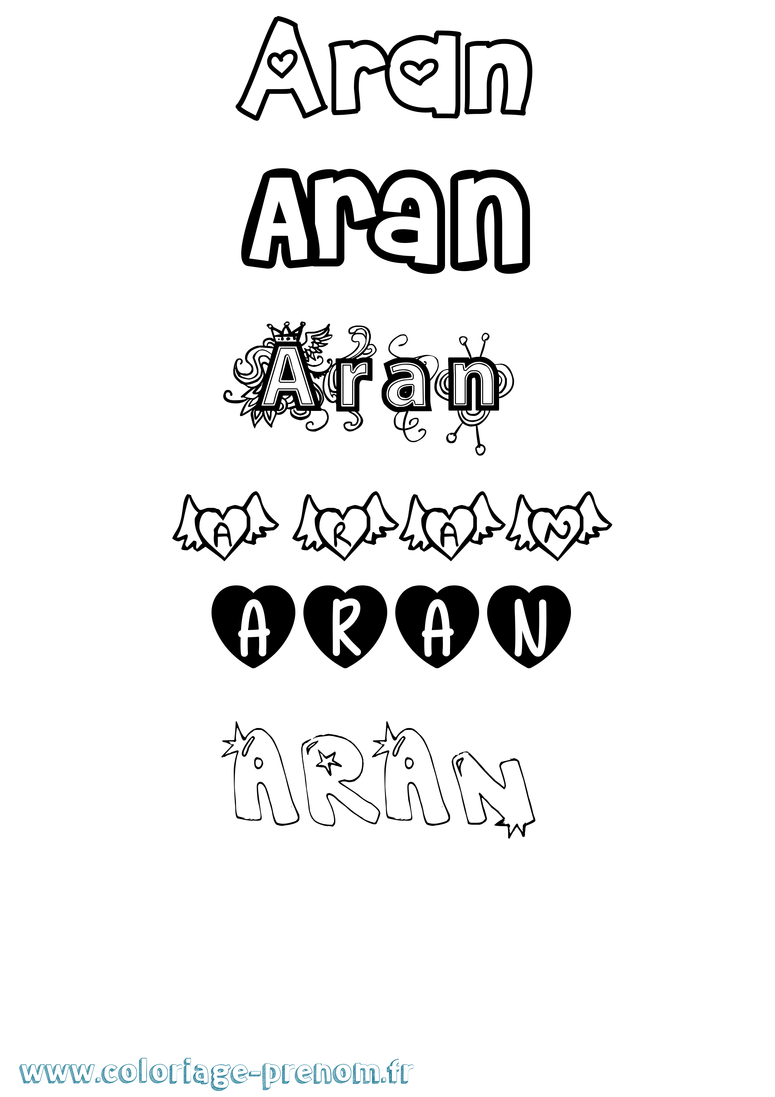 Coloriage prénom Aran Girly