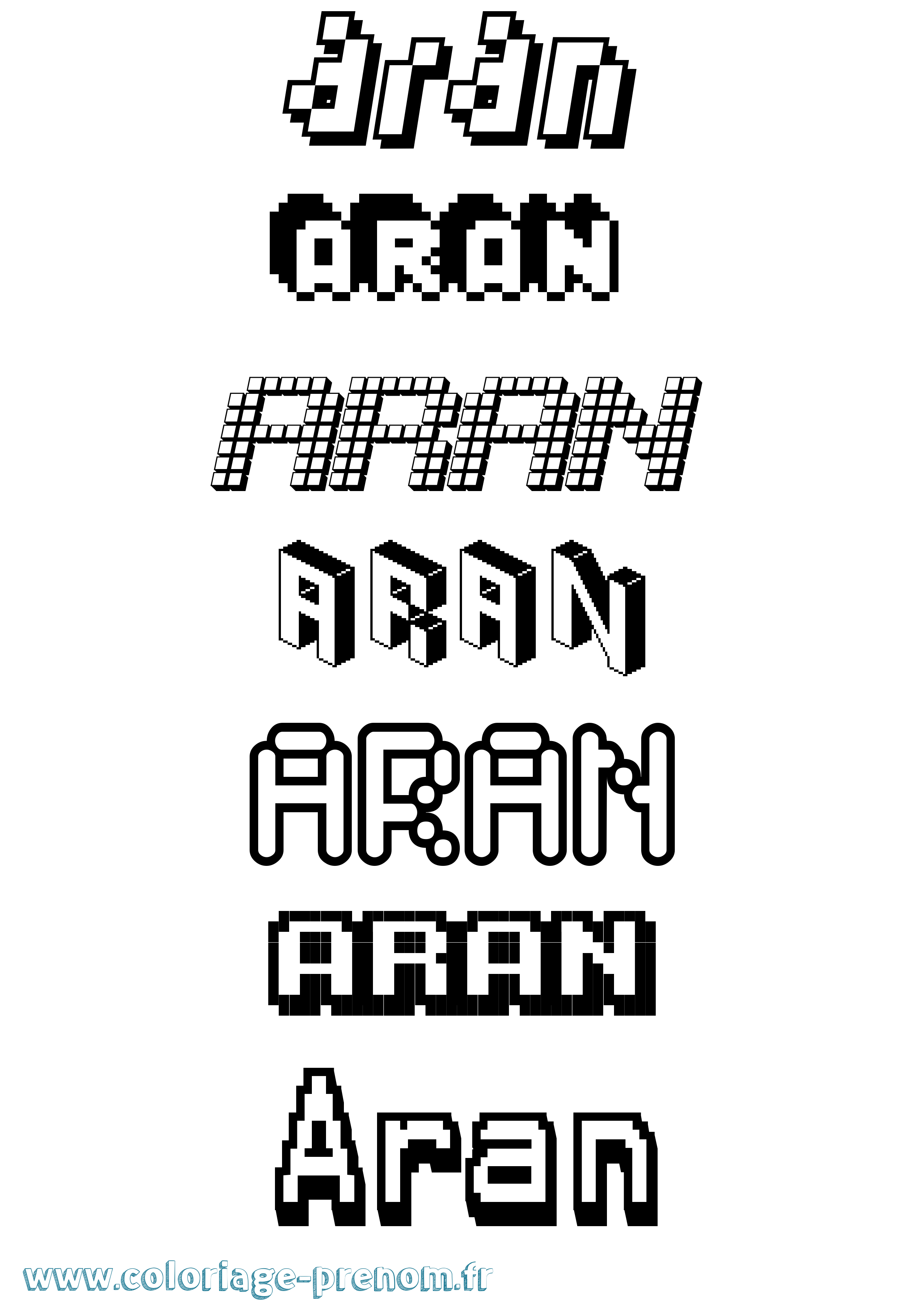 Coloriage prénom Aran Pixel