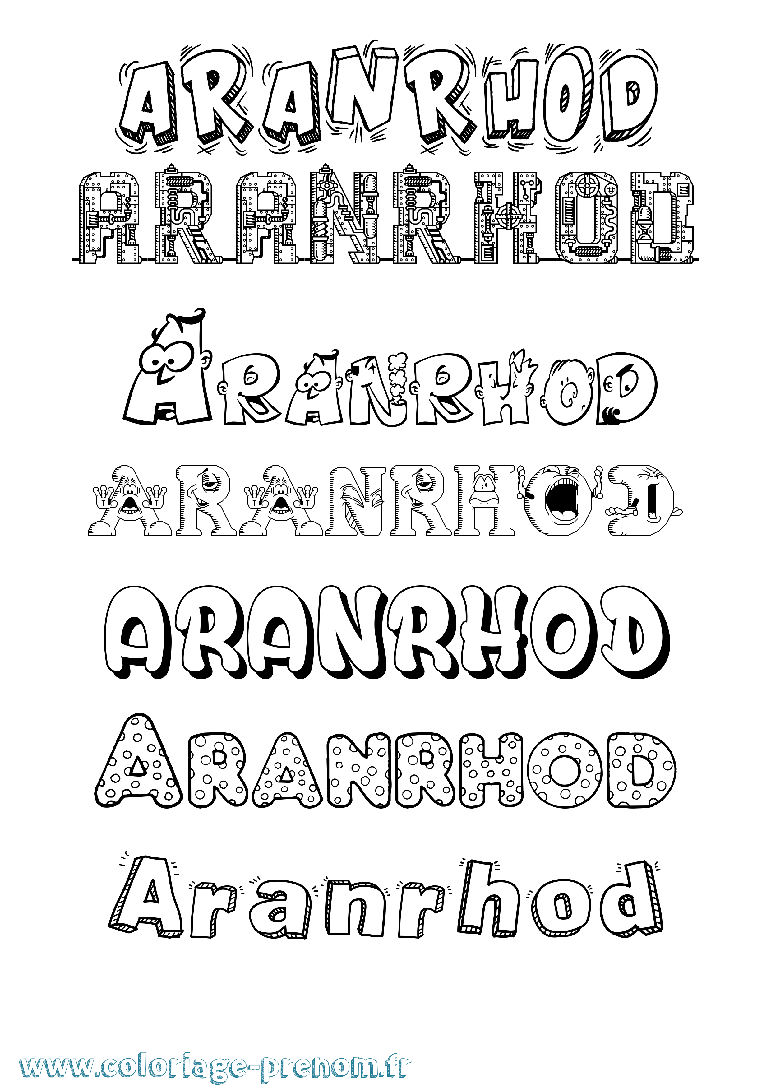 Coloriage prénom Aranrhod Fun