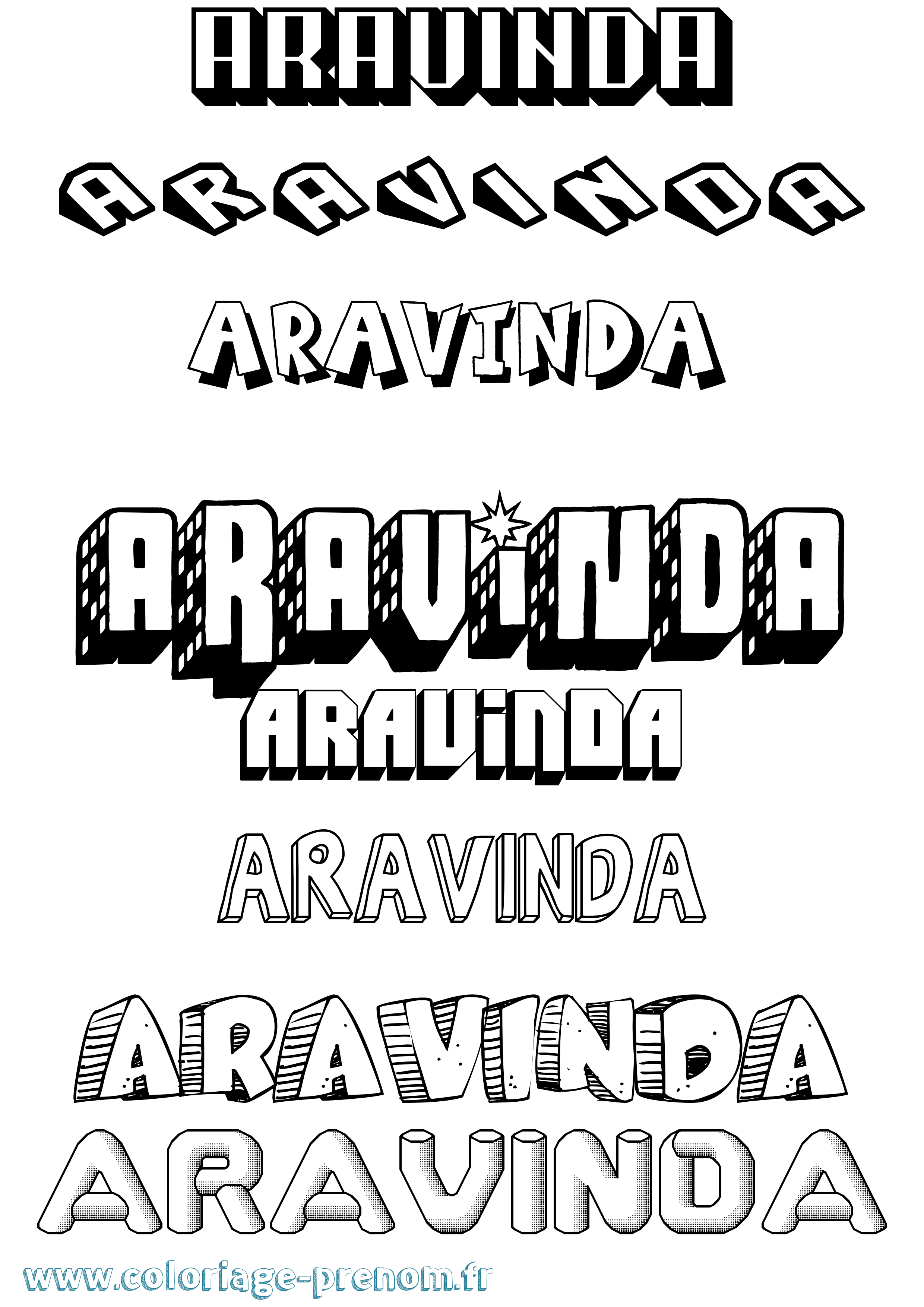 Coloriage prénom Aravinda Effet 3D