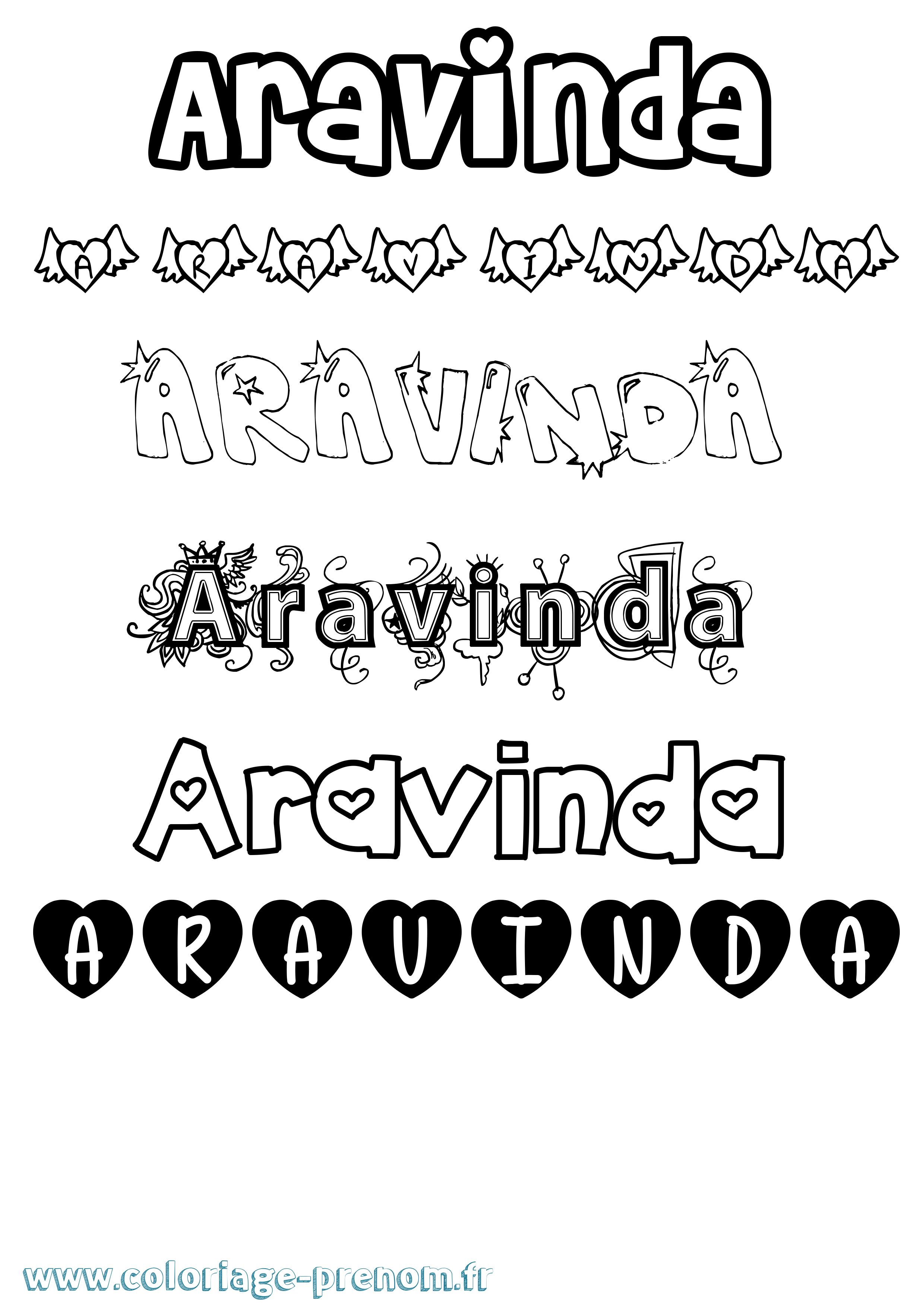 Coloriage prénom Aravinda Girly