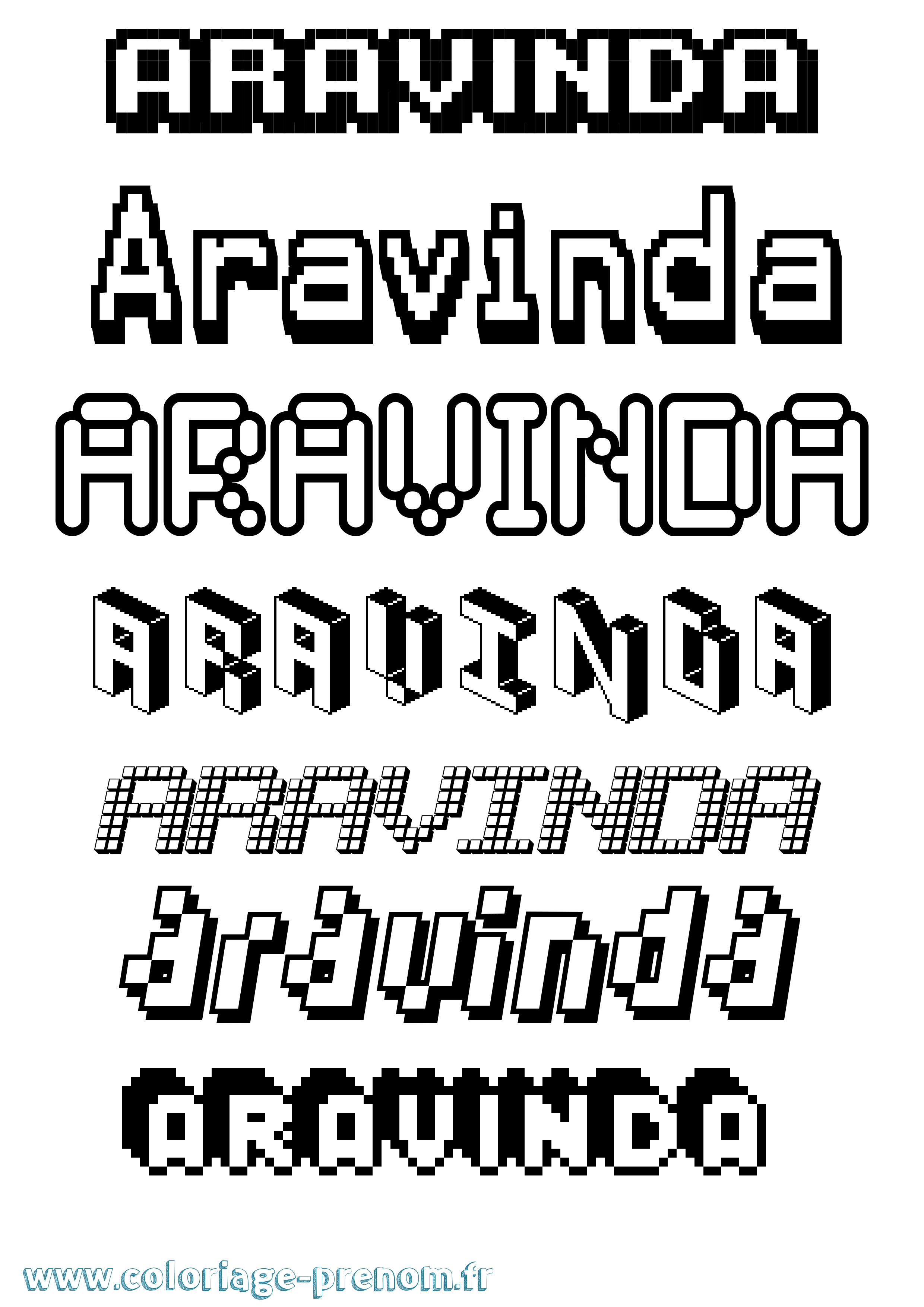 Coloriage prénom Aravinda Pixel