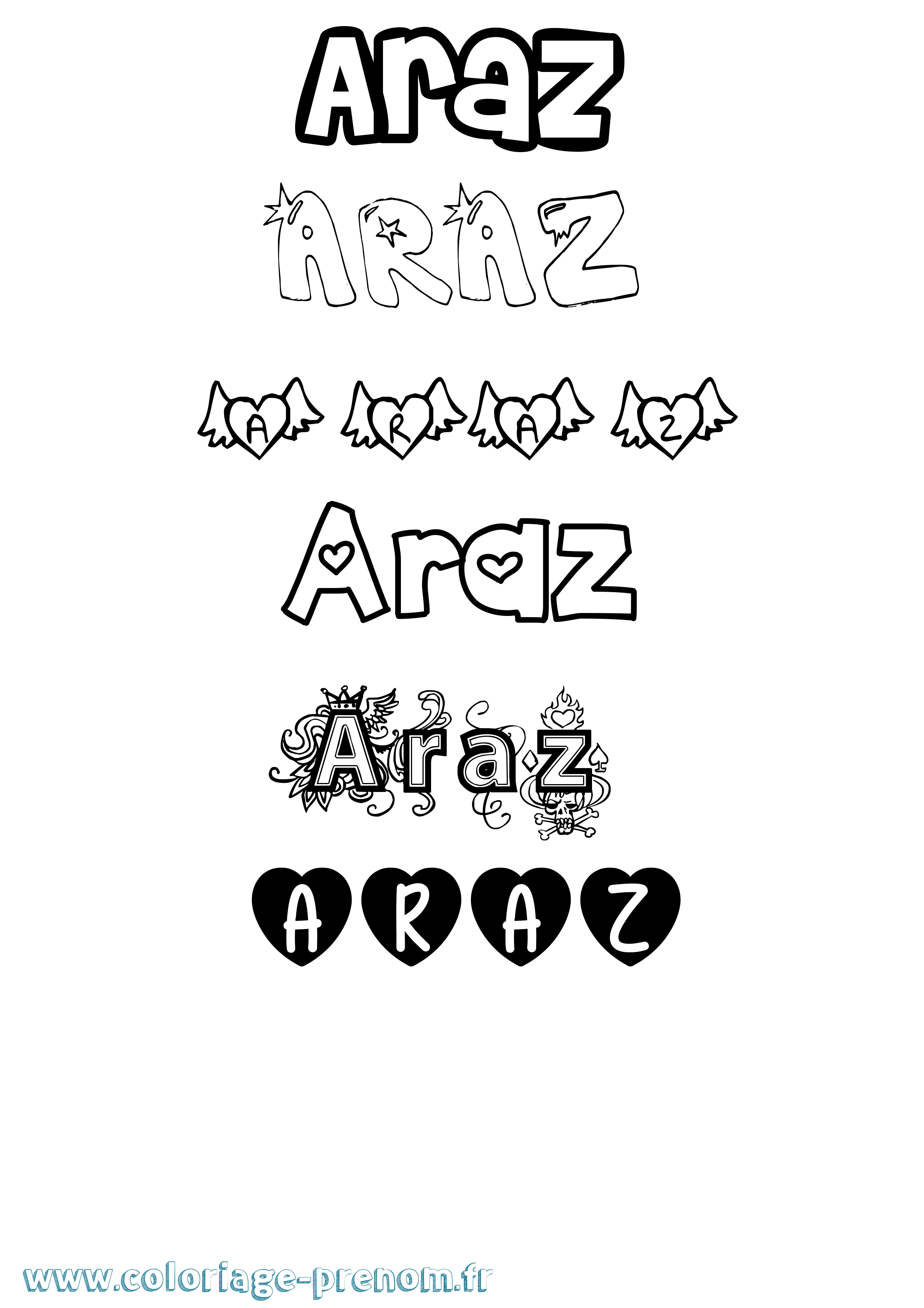 Coloriage prénom Araz Girly