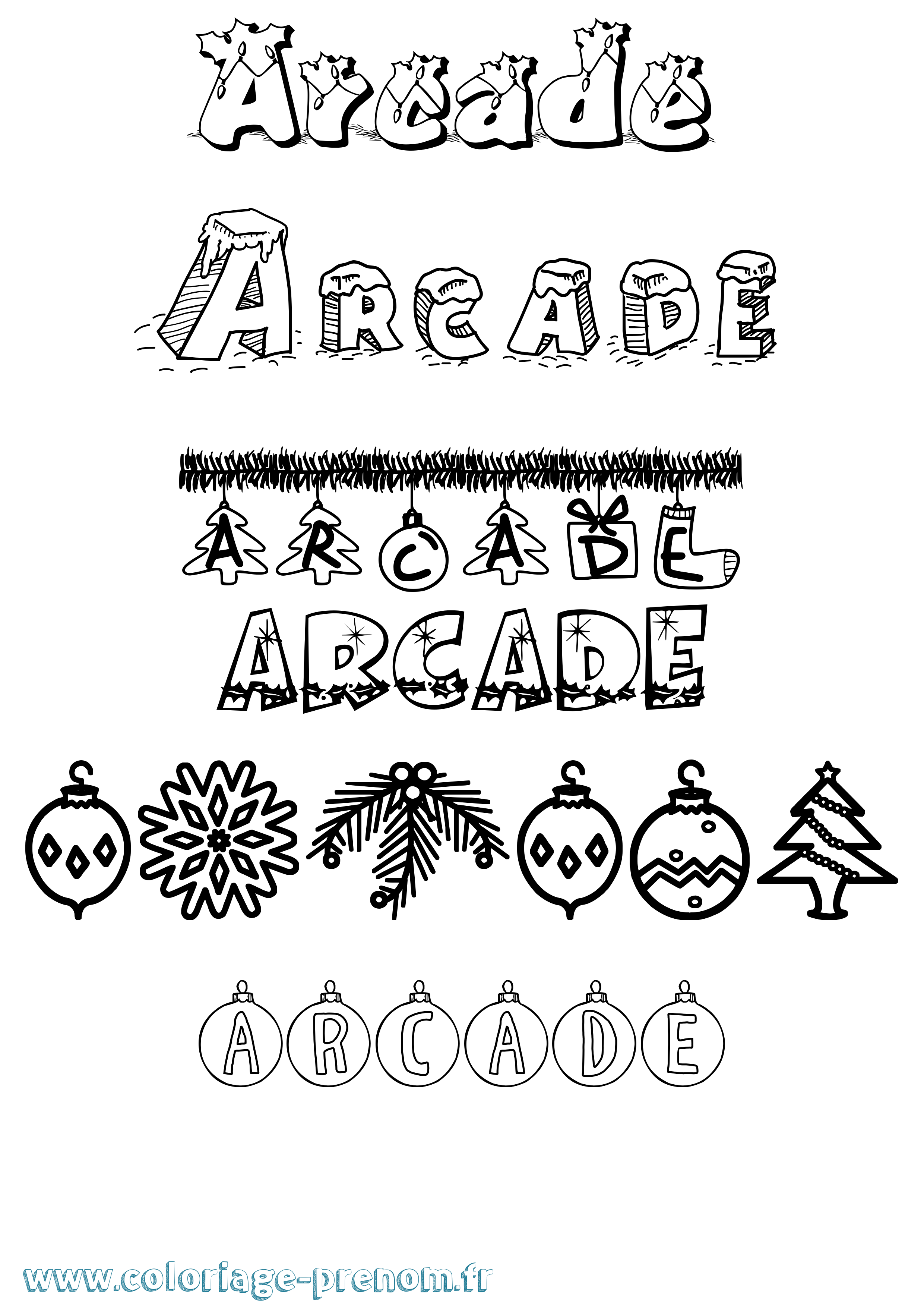 Coloriage prénom Arcade Noël